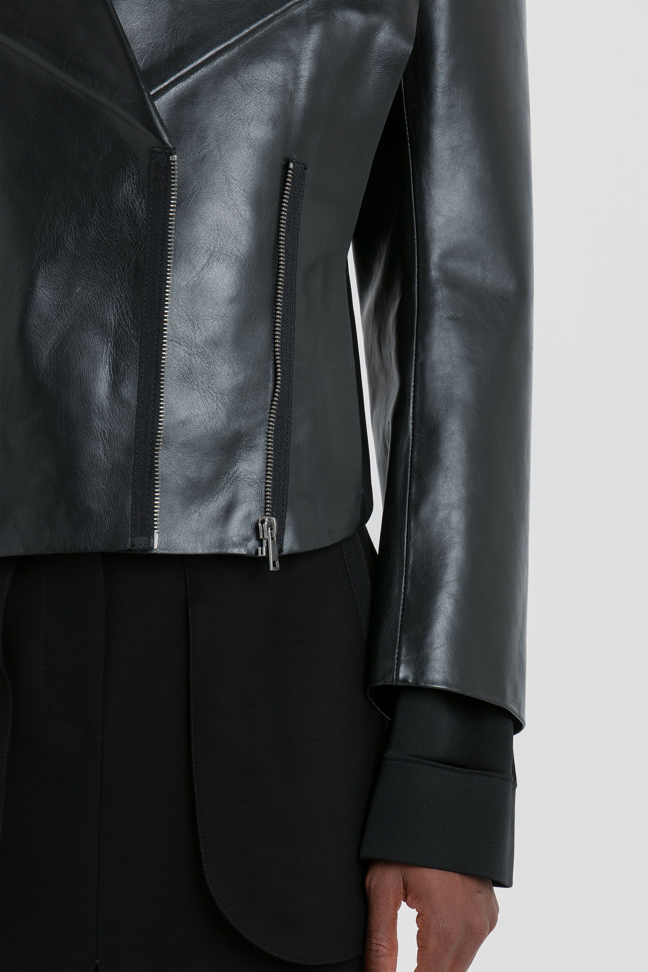 Bonded Calf Leather Biker Jacket In Black sold by Victoria Beckham product image thumbnail 6