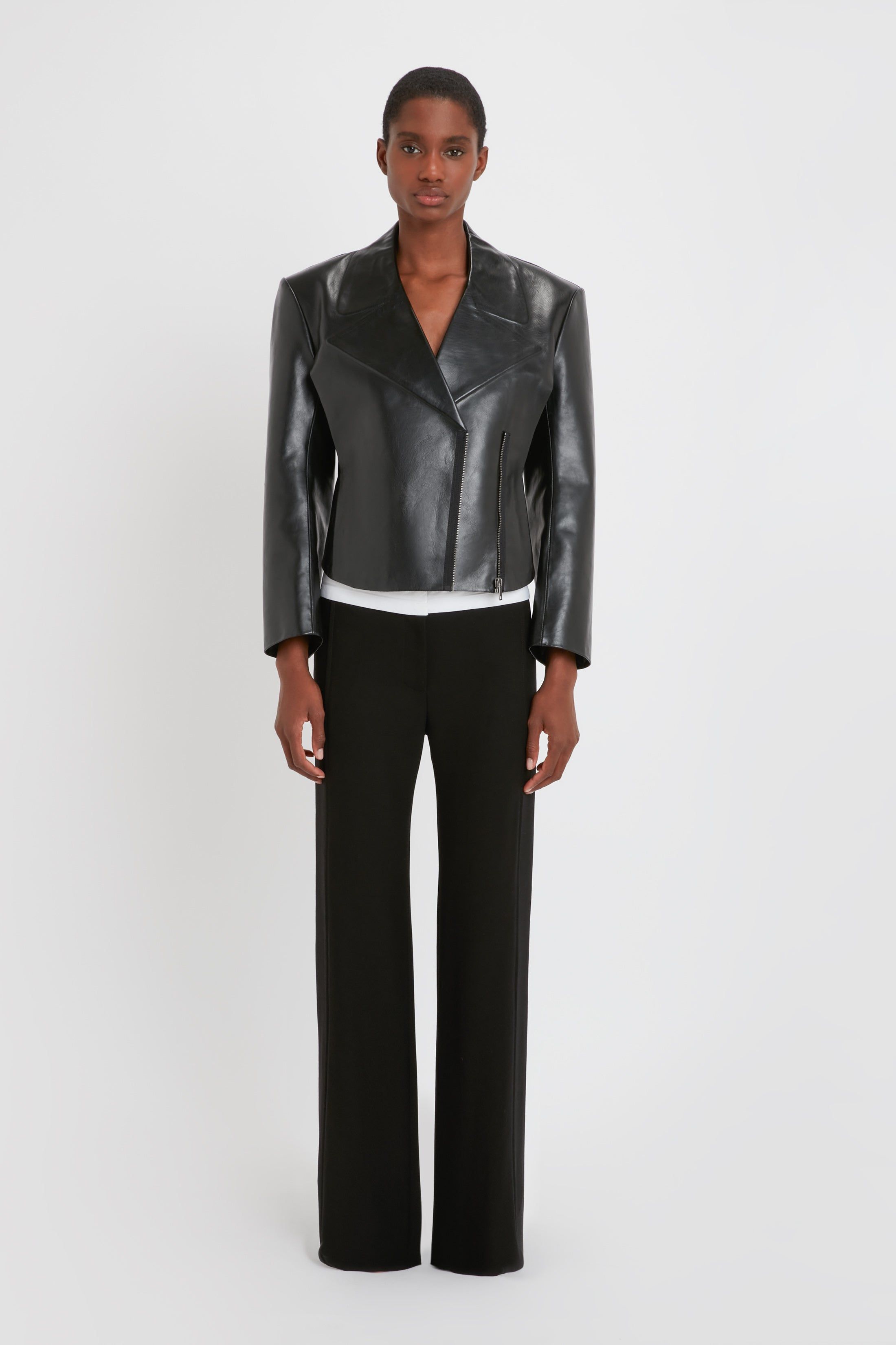 Bonded Calf Leather Biker Jacket In Black sold by Victoria Beckham