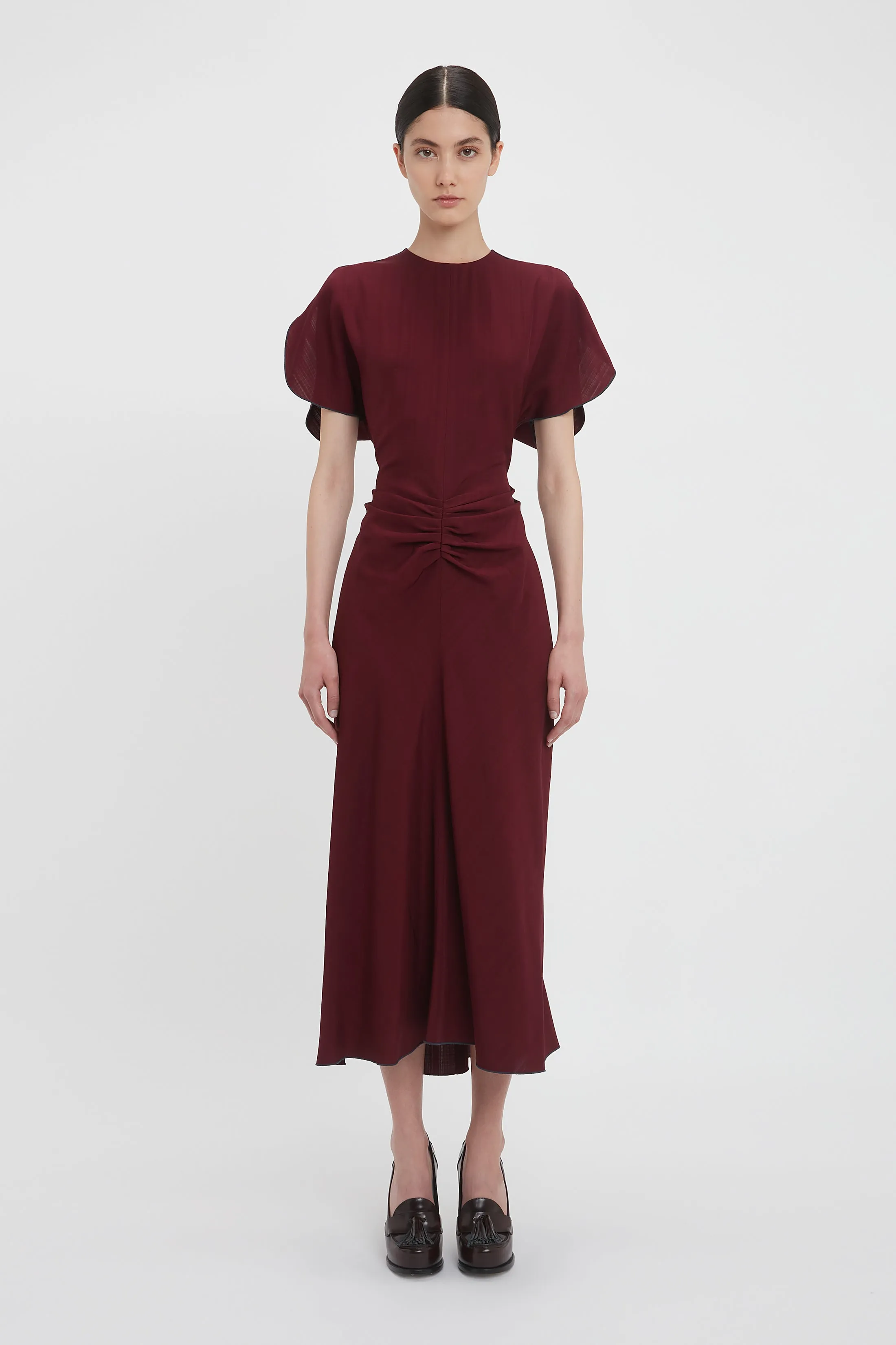 Gathered Waist Midi Dress In Port sold by Victoria Beckham