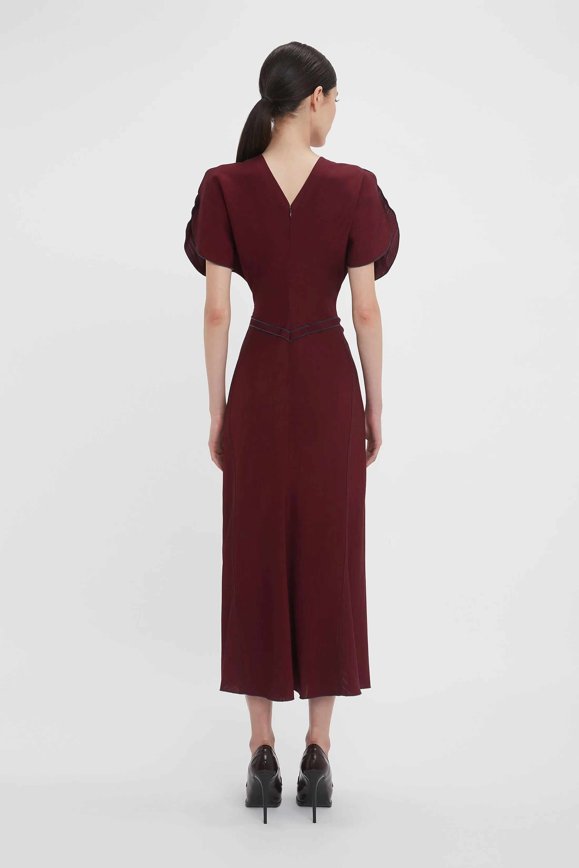 Gathered Waist Midi Dress In Port sold by Victoria Beckham product image thumbnail 3