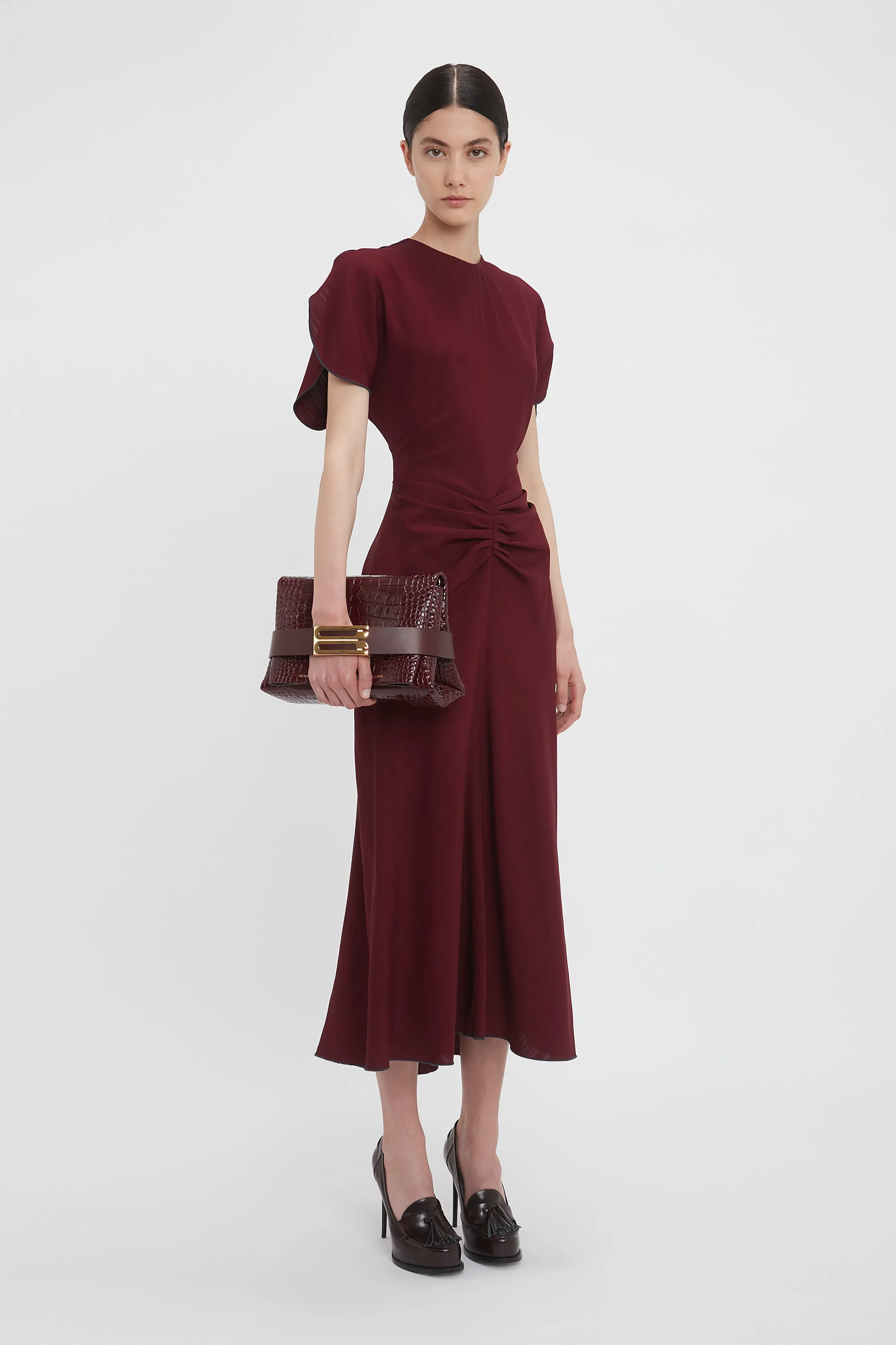 Gathered Waist Midi Dress In Port sold by Victoria Beckham product image thumbnail 5
