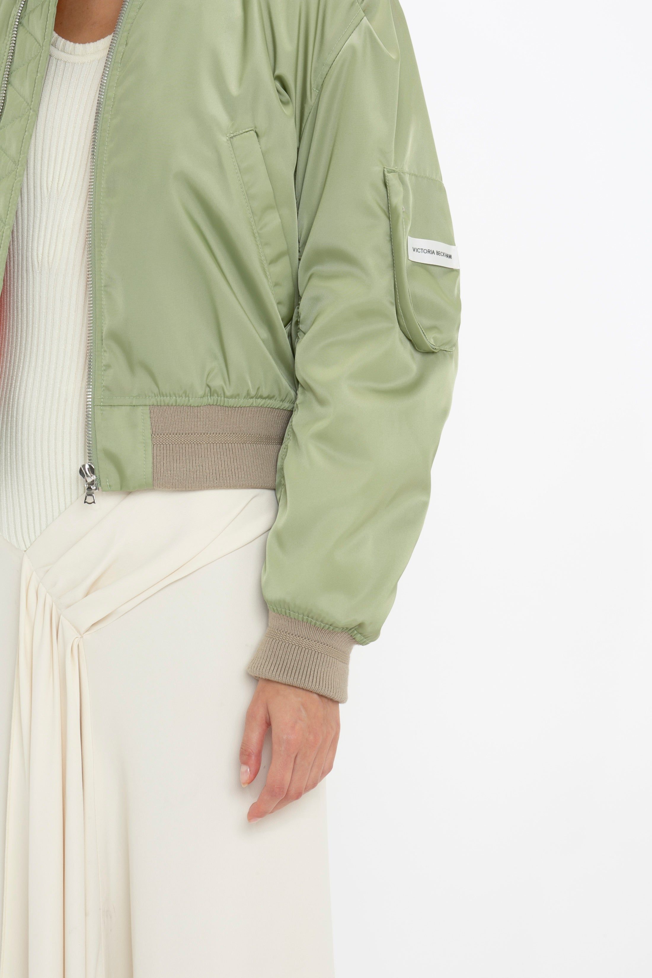 Cropped Bomber Jacket In Avocado sold by Victoria Beckham product image thumbnail 4