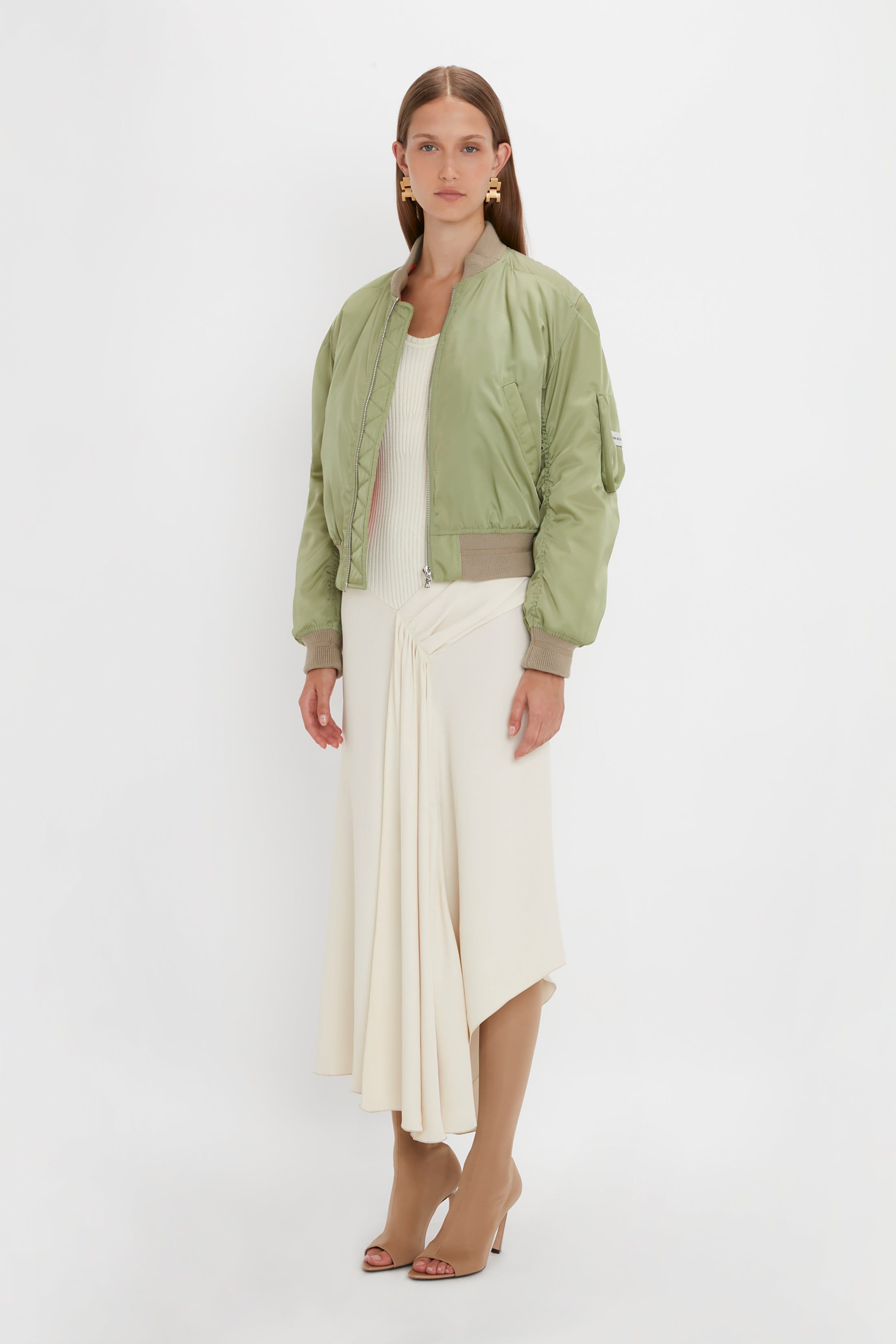 Cropped Bomber Jacket In Avocado sold by Victoria Beckham product image thumbnail 2