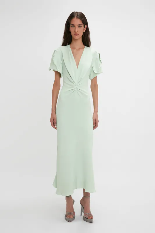 Gathered V-Neck Midi Dress In Jade sold by Victoria Beckham