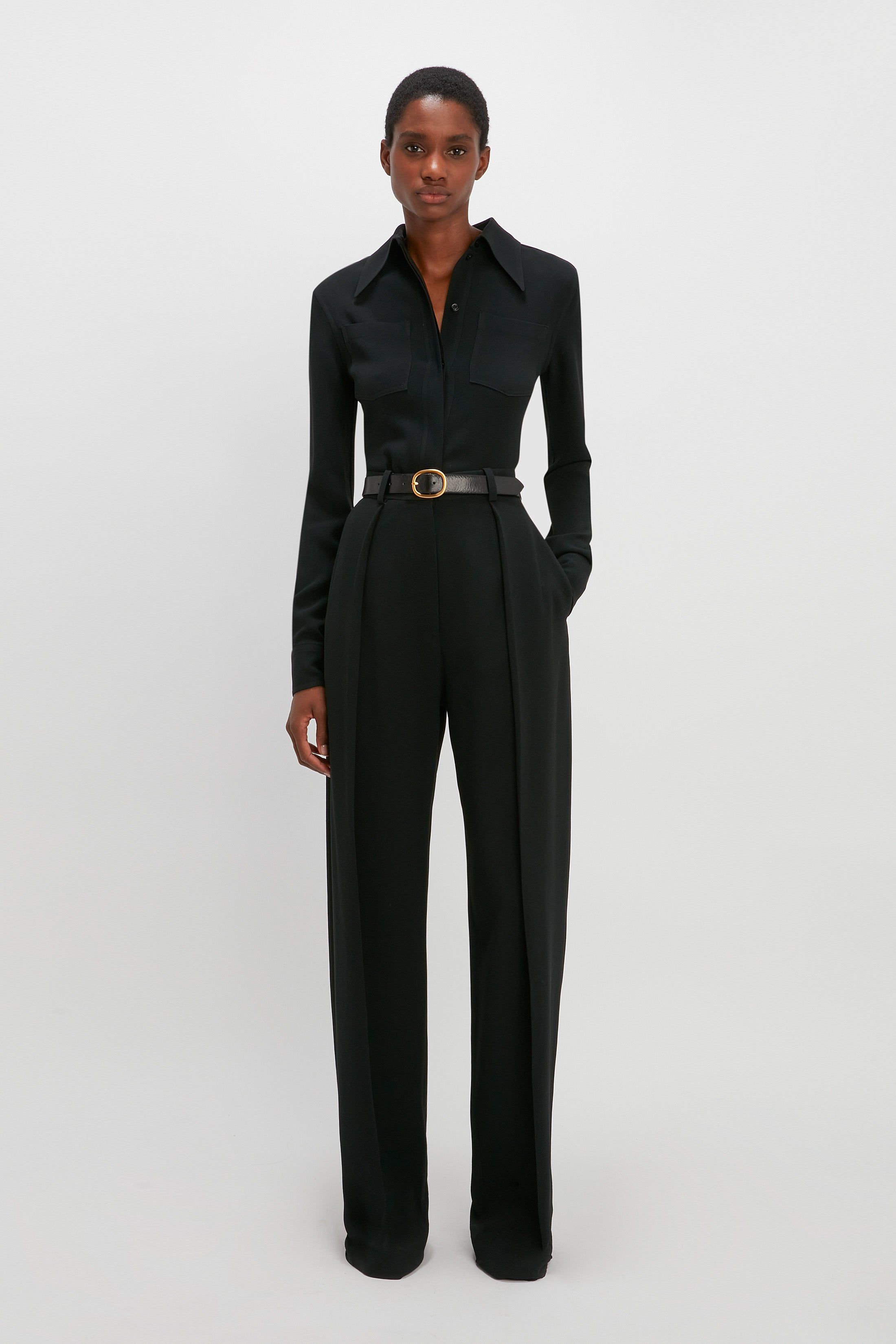 Wide Leg Pleated Trouser In Black sold by Victoria Beckham