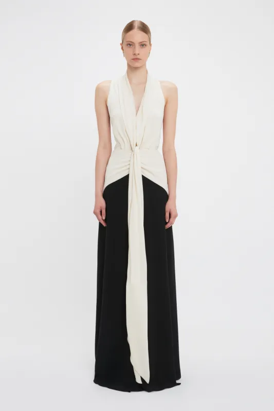Sleeveless Tie Detail Gown In Ivory-Black made by Victoria Beckham