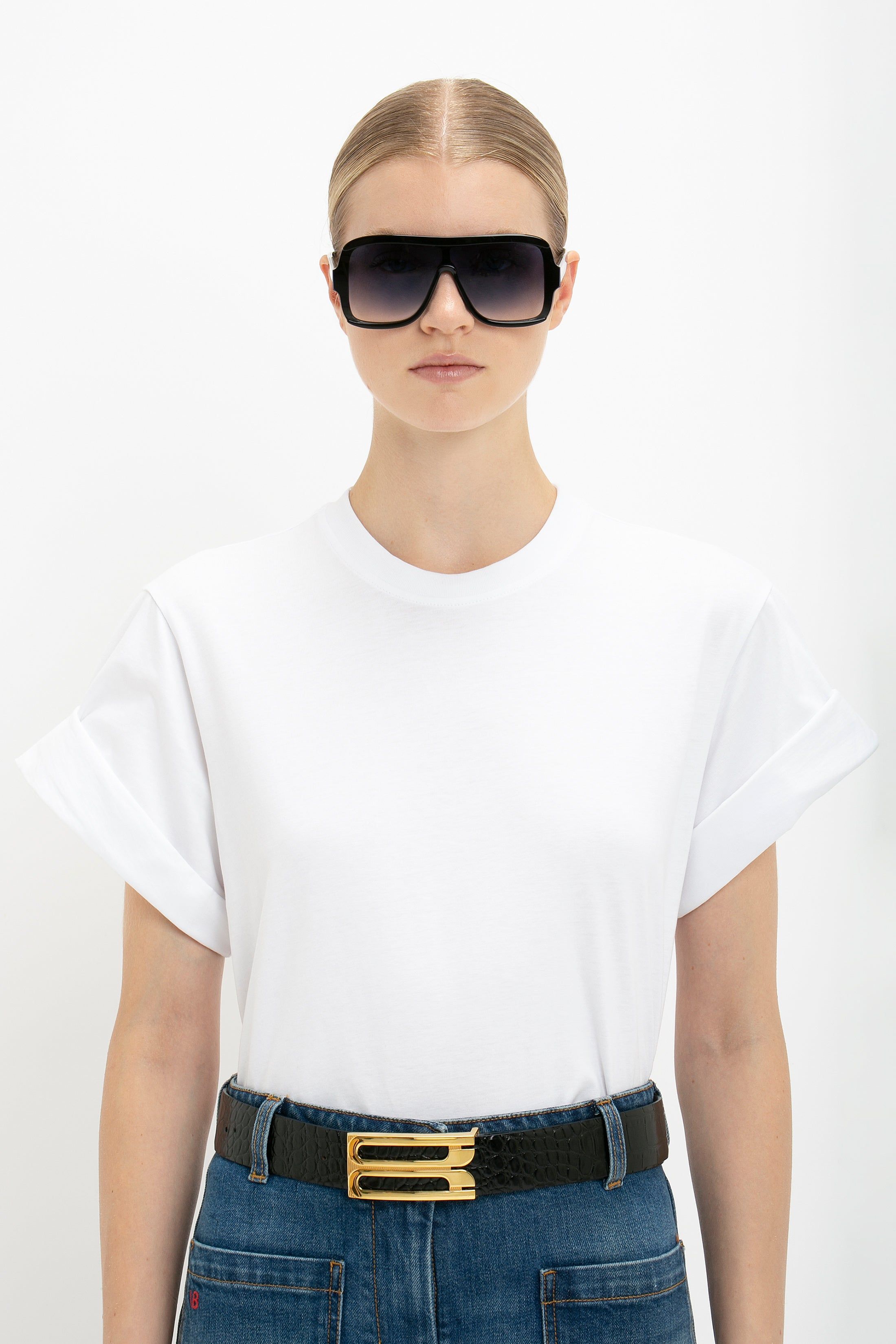 Oversized Asymmetric Sleeve T-Shirt In White sold by Victoria Beckham product image thumbnail 6