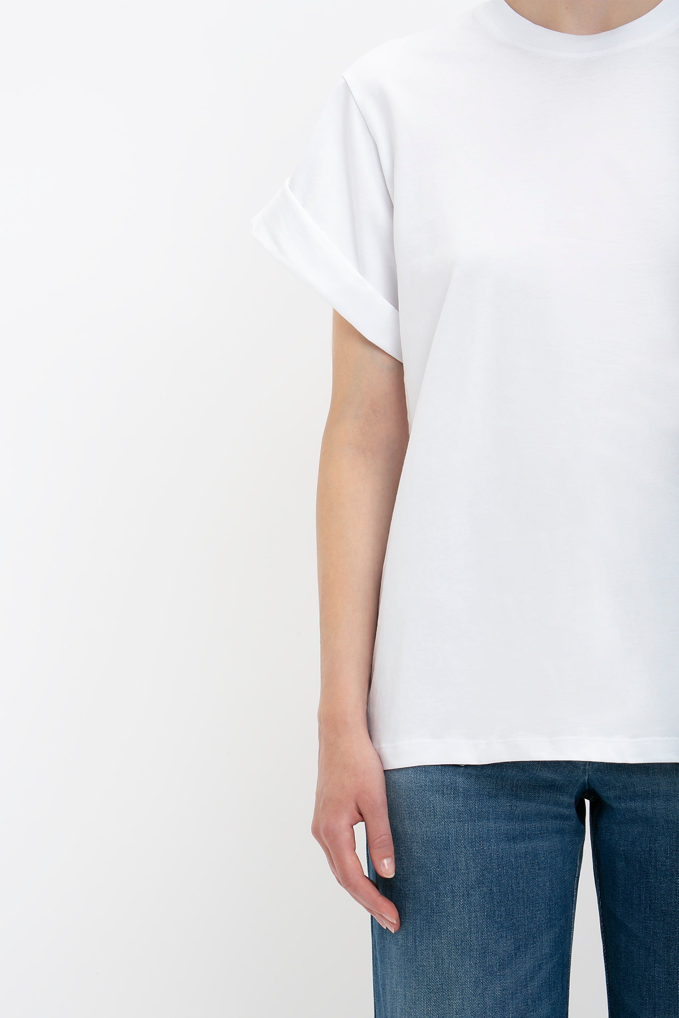 Oversized Asymmetric Sleeve T-Shirt In White sold by Victoria Beckham product image thumbnail 5