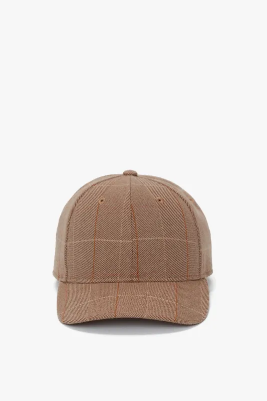 Exclusive Logo Cap In Camel-Multi Check sold by Victoria Beckham
