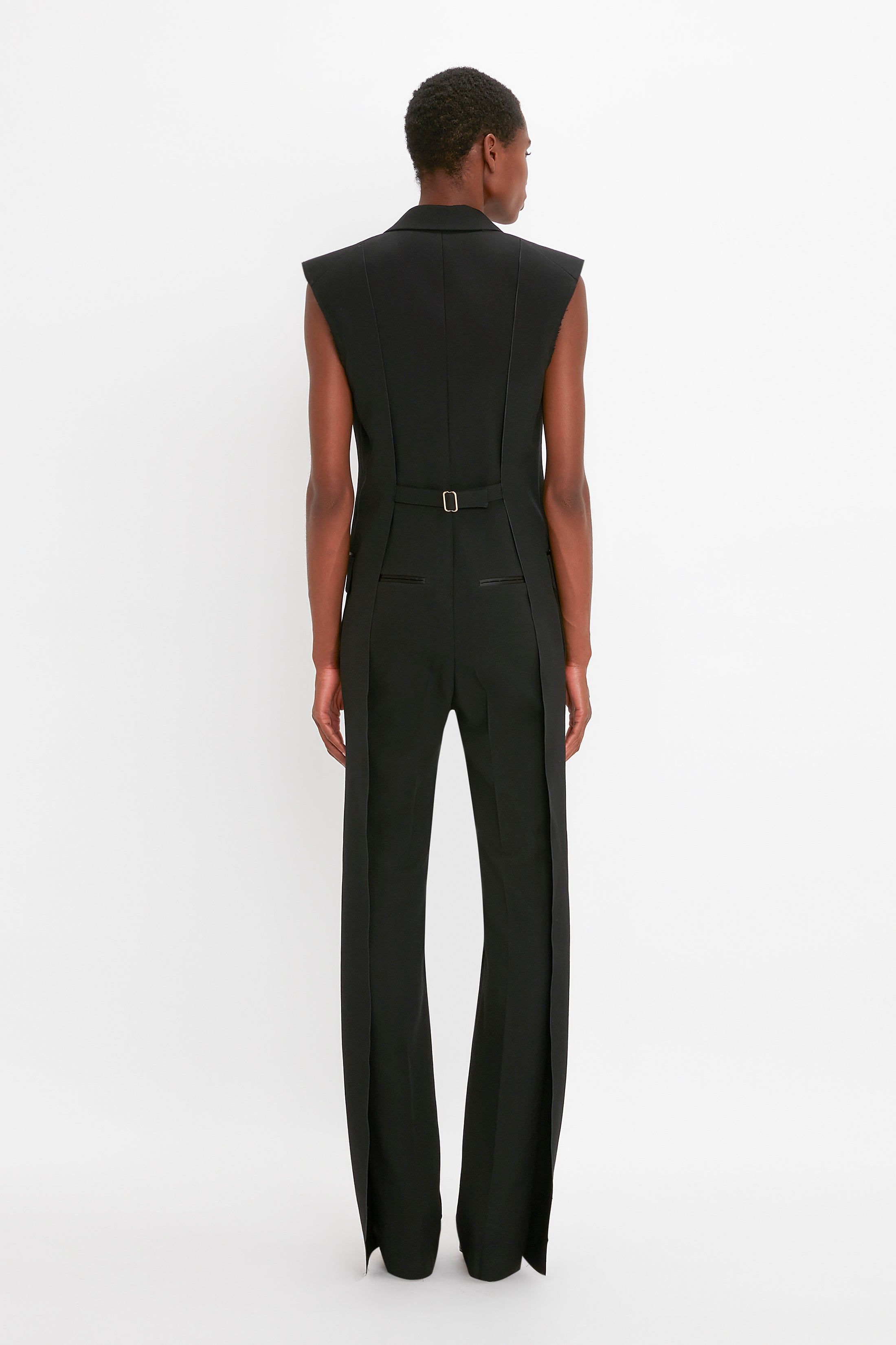 Sleeveless Tuxedo Jumpsuit in Black sold by Victoria Beckham product image thumbnail 3