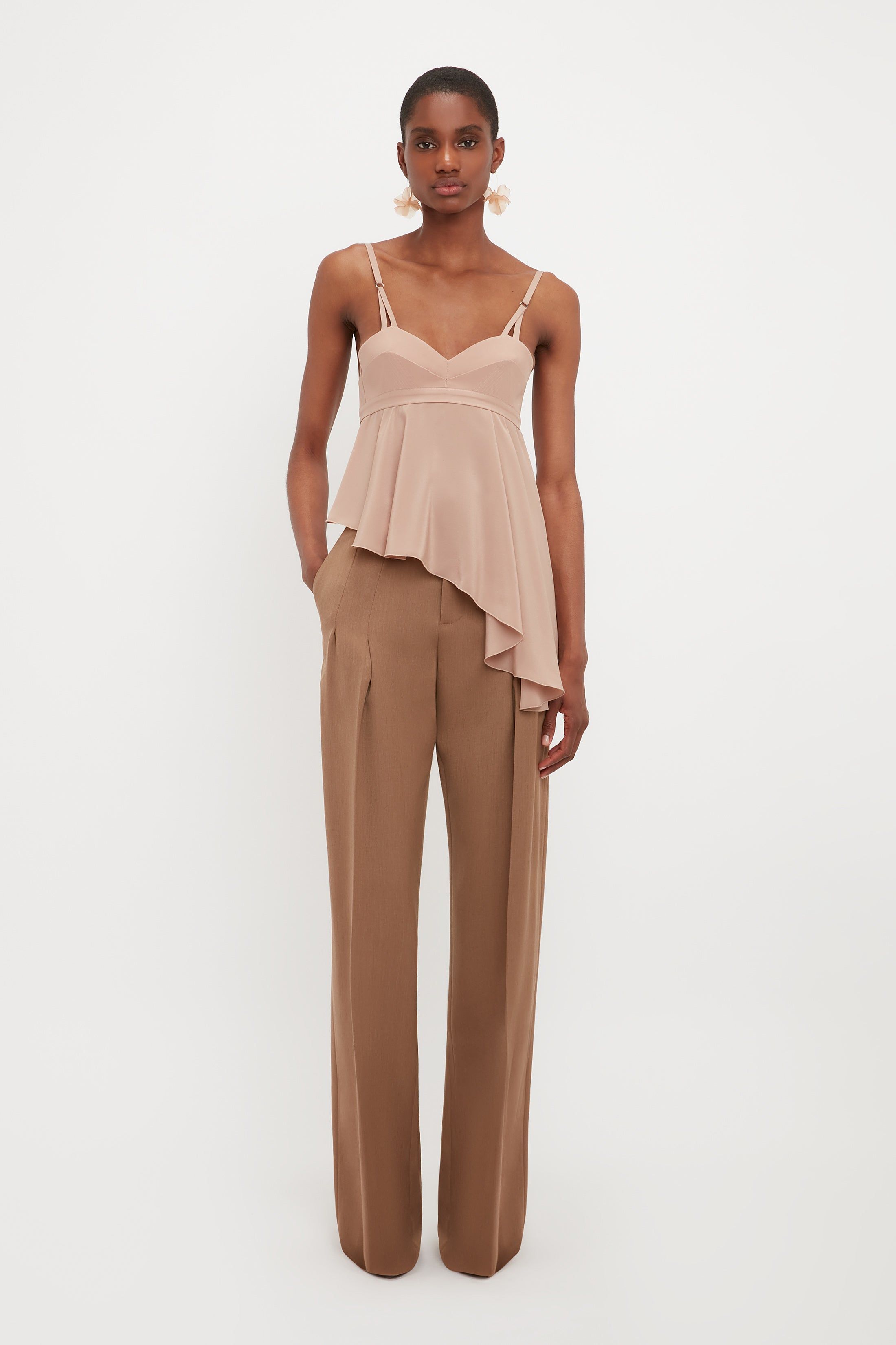 Front Pleat Trouser In Fawn sold by Victoria Beckham