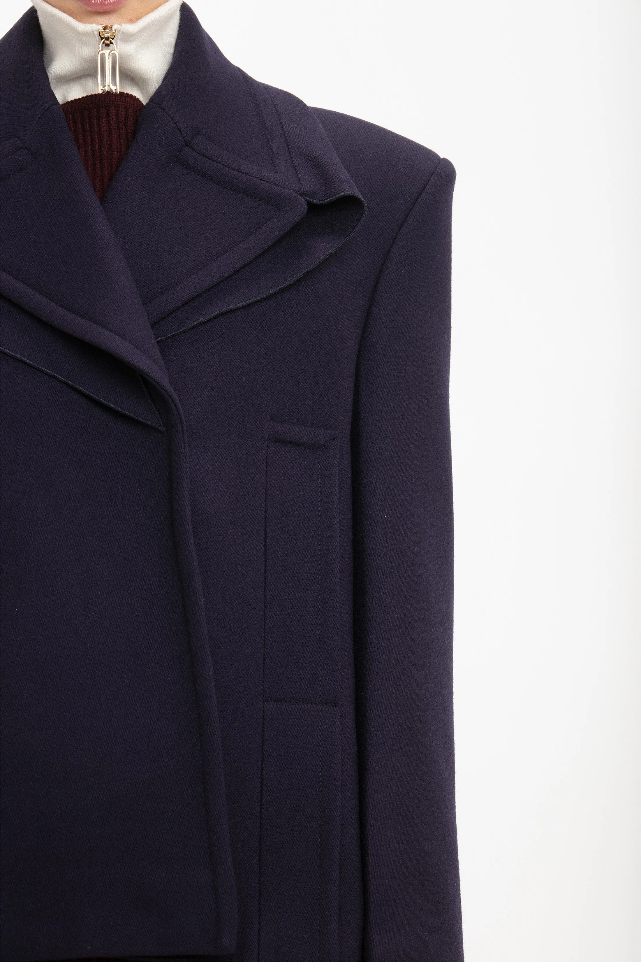 Pointed Shoulder Pea Coat In Ink Blue sold by Victoria Beckham product image thumbnail 4