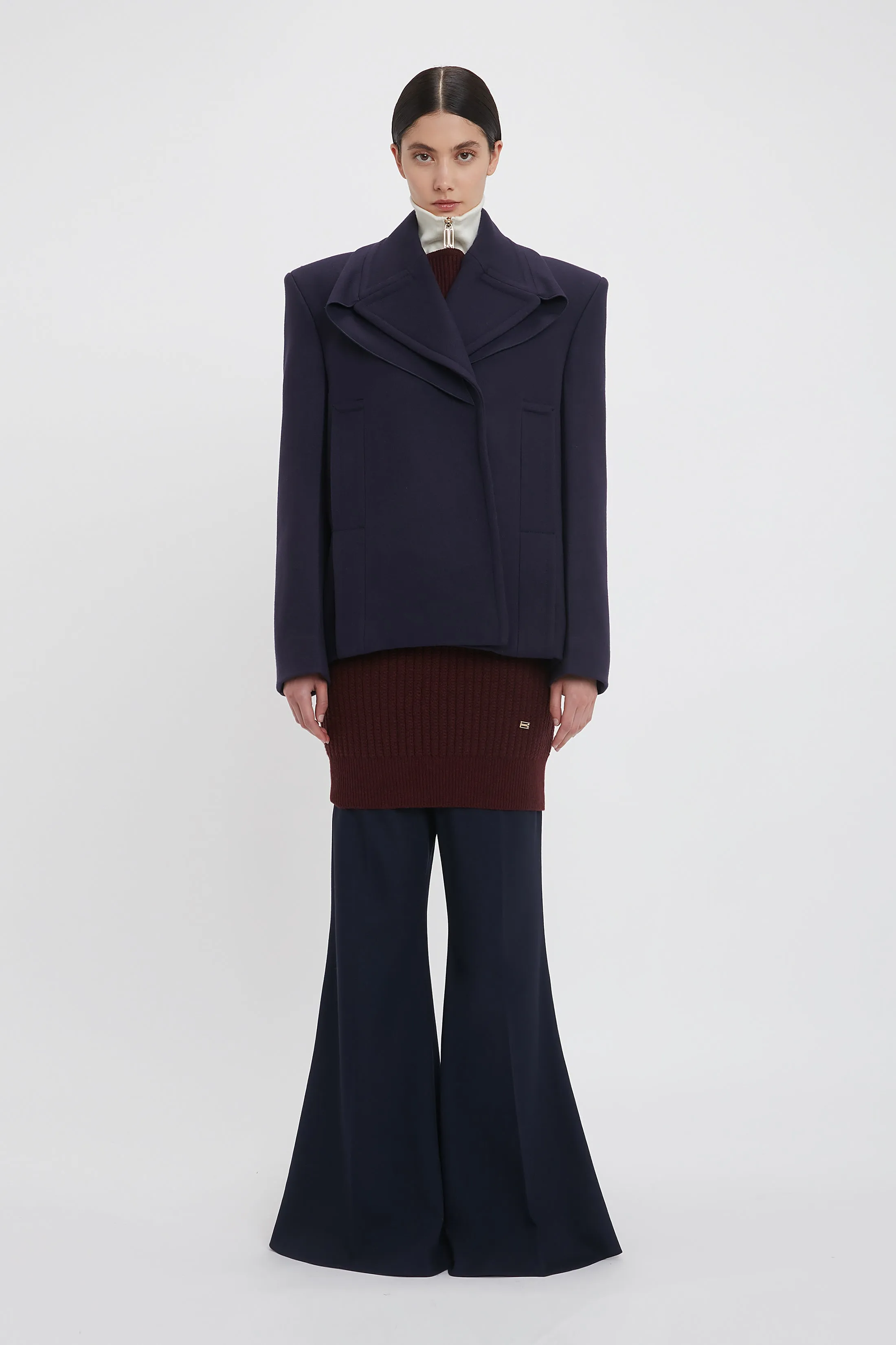 Pointed Shoulder Pea Coat In Ink Blue sold by Victoria Beckham