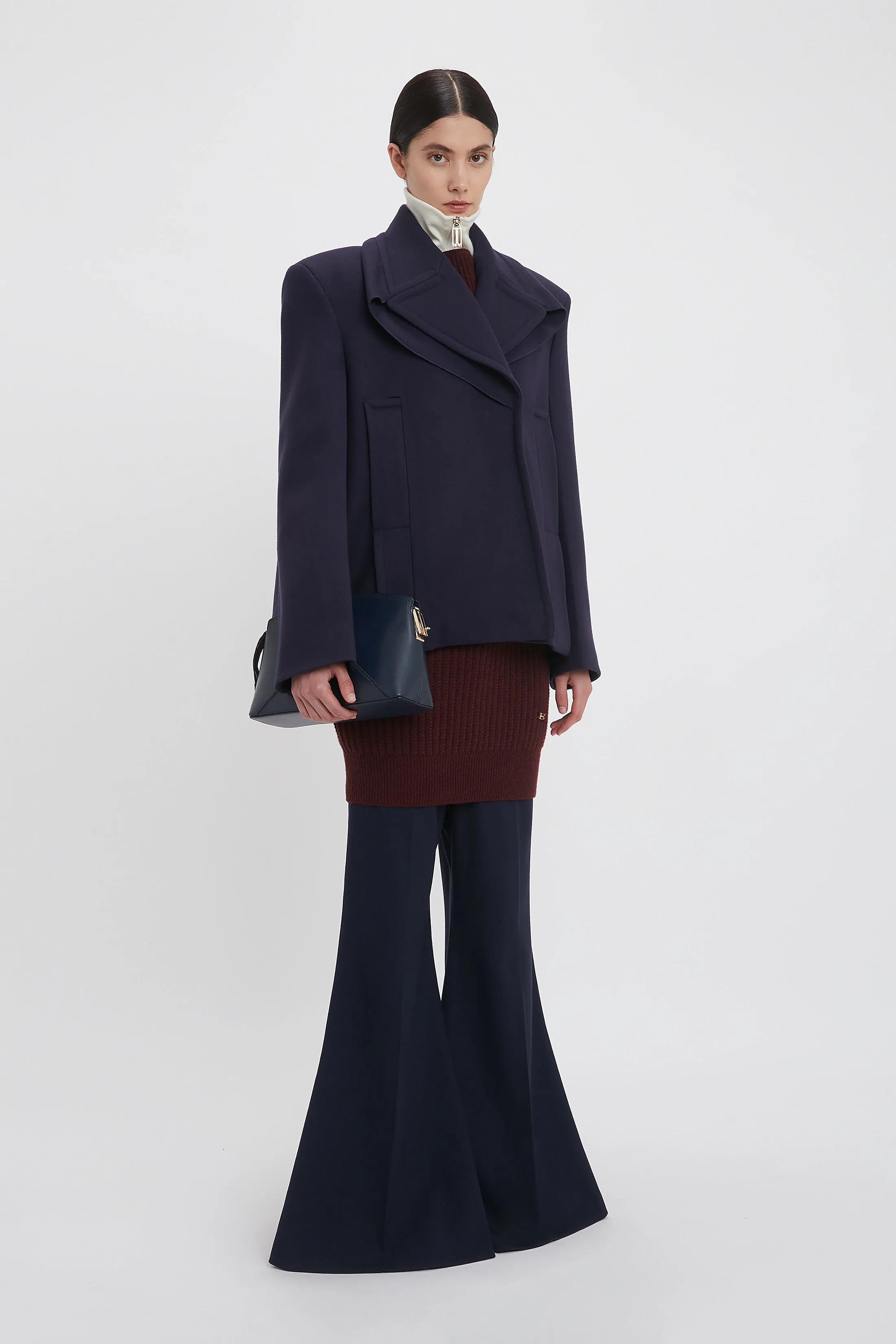 Pointed Shoulder Pea Coat In Ink Blue sold by Victoria Beckham product image thumbnail 5