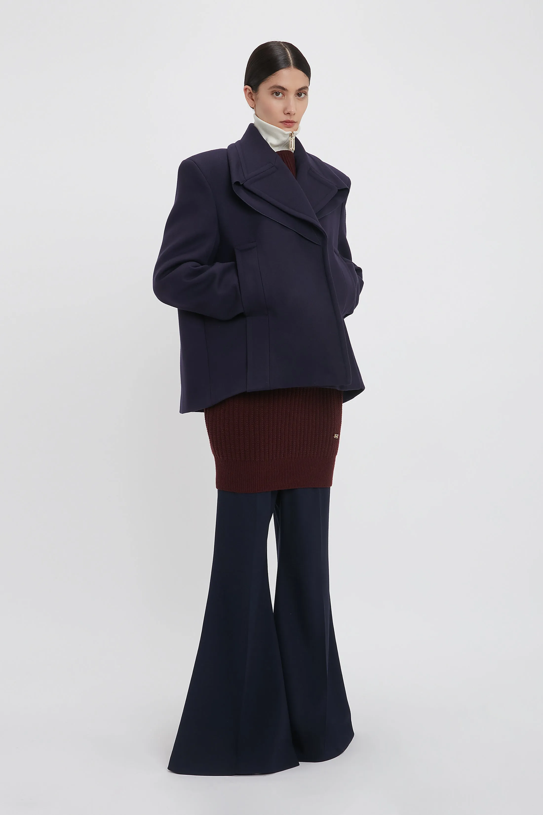 Pointed Shoulder Pea Coat In Ink Blue sold by Victoria Beckham product image thumbnail 2
