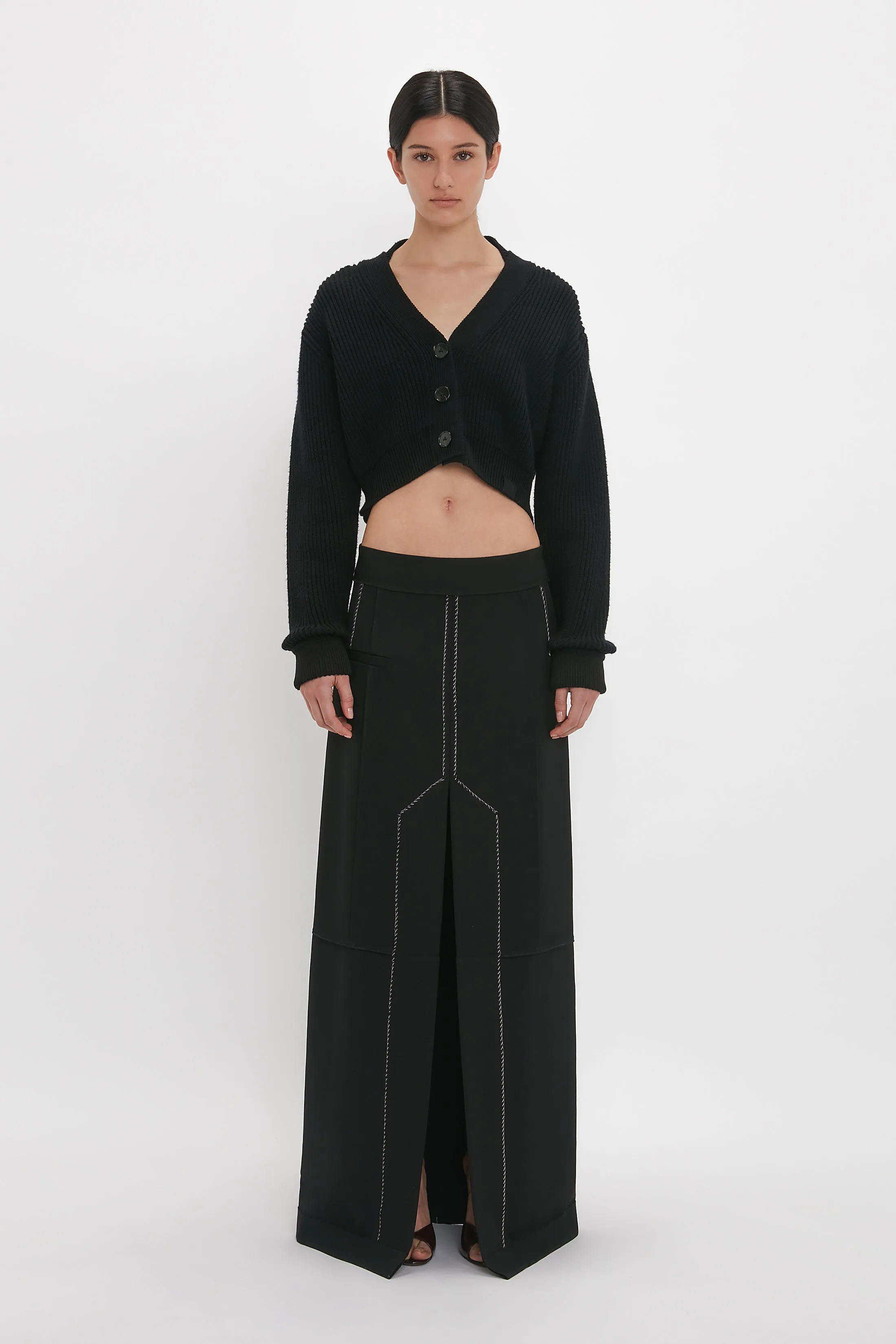 Cropped V-Neck Cardigan In Black sold by Victoria Beckham