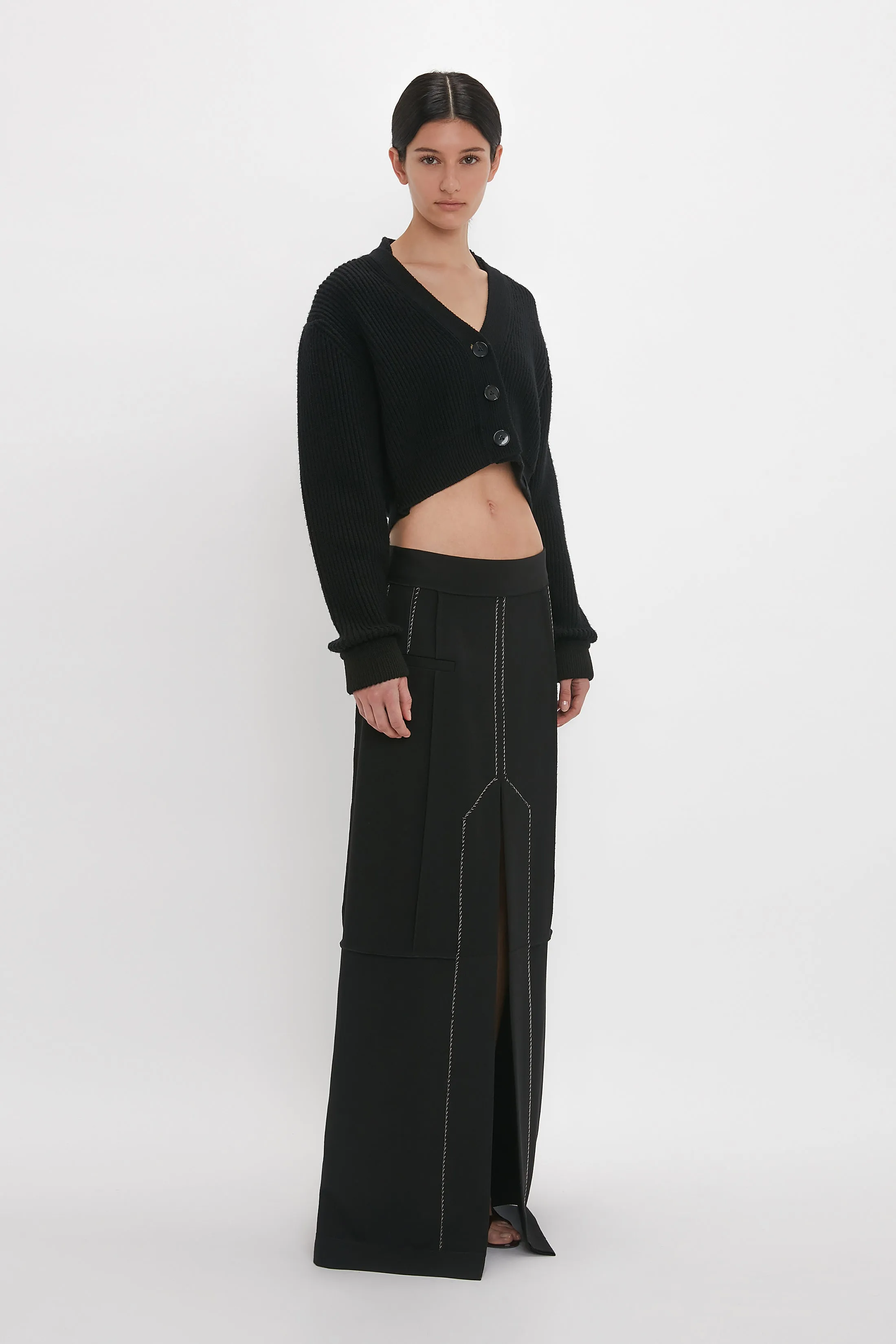 Cropped V-Neck Cardigan In Black sold by Victoria Beckham product image thumbnail 2