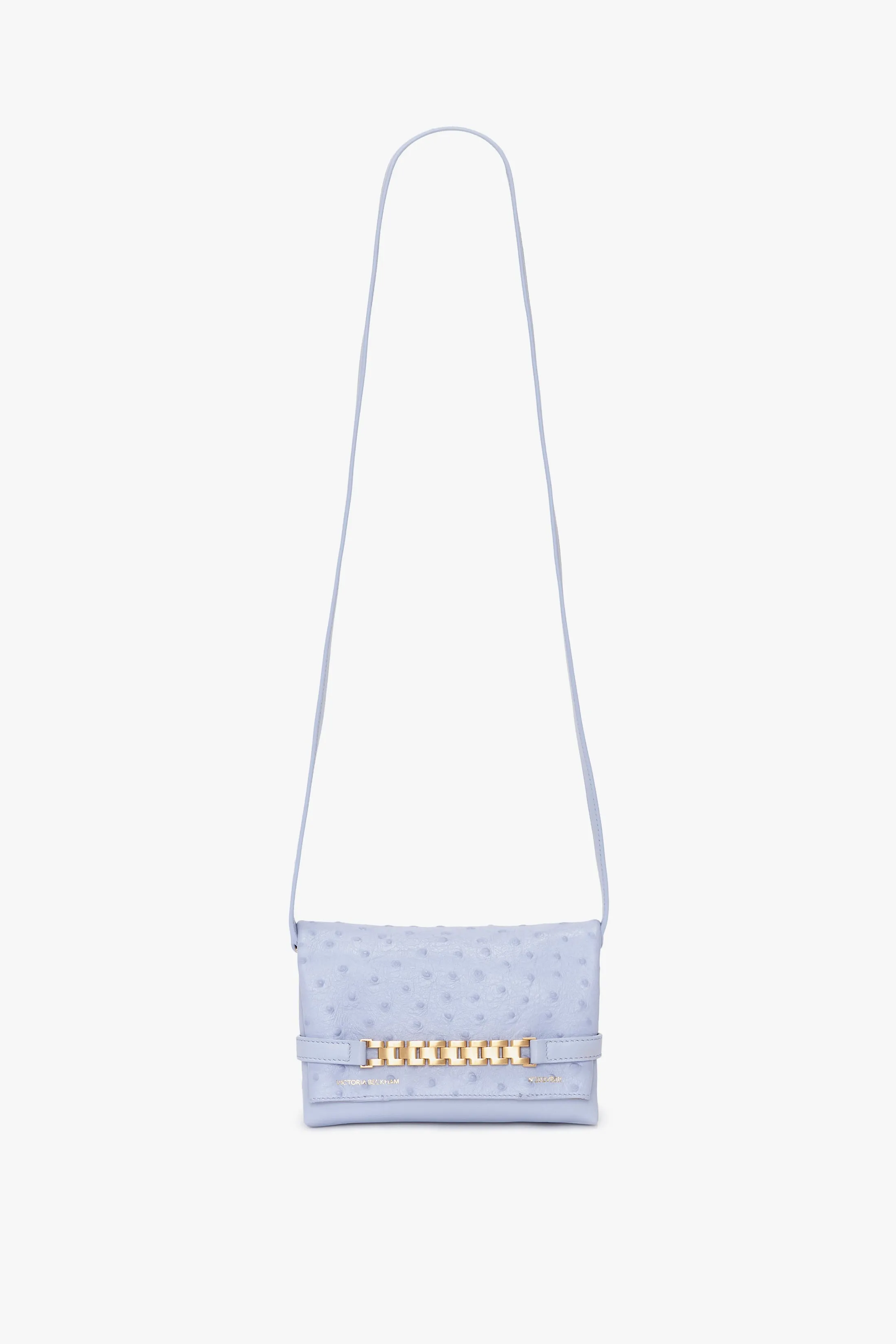 Mini Chain Pouch Bag With Long Strap In Frost Ostrich-Effect Leather sold by Victoria Beckham