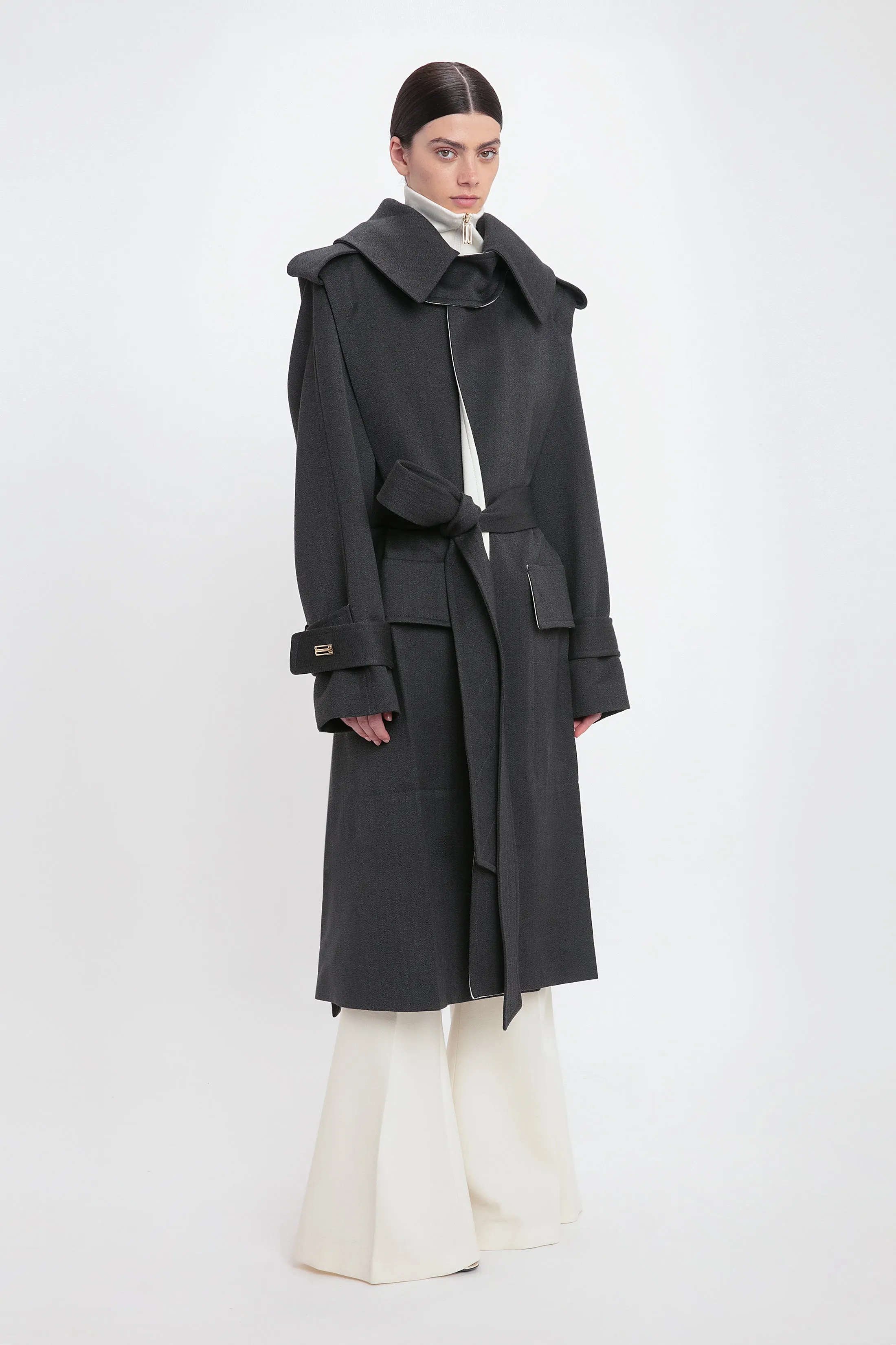 Belted Wool Trench Coat In Charcoal sold by Victoria Beckham product image thumbnail 2
