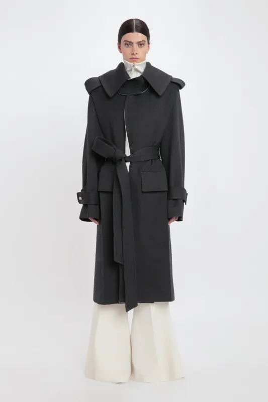 Belted Wool Trench Coat In Charcoal sold by Victoria Beckham
