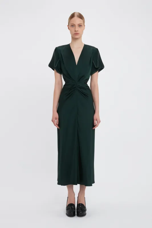 Gathered V-Neck Midi Dress In Seaweed sold by Victoria Beckham