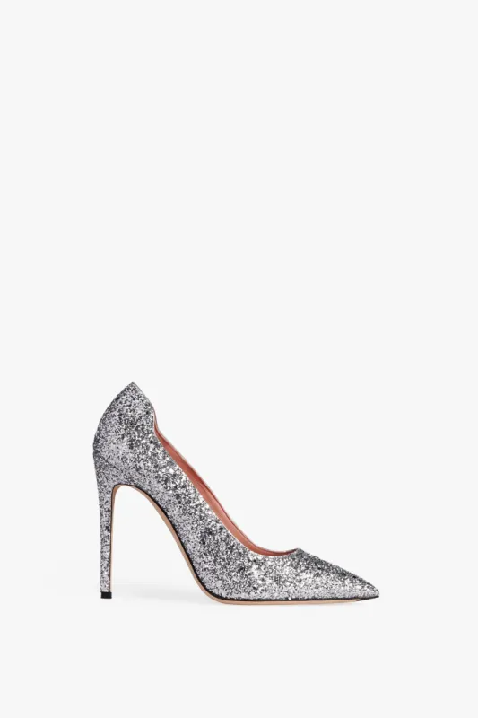 VB Pump 115mm in Silver Glitter sold by Victoria Beckham