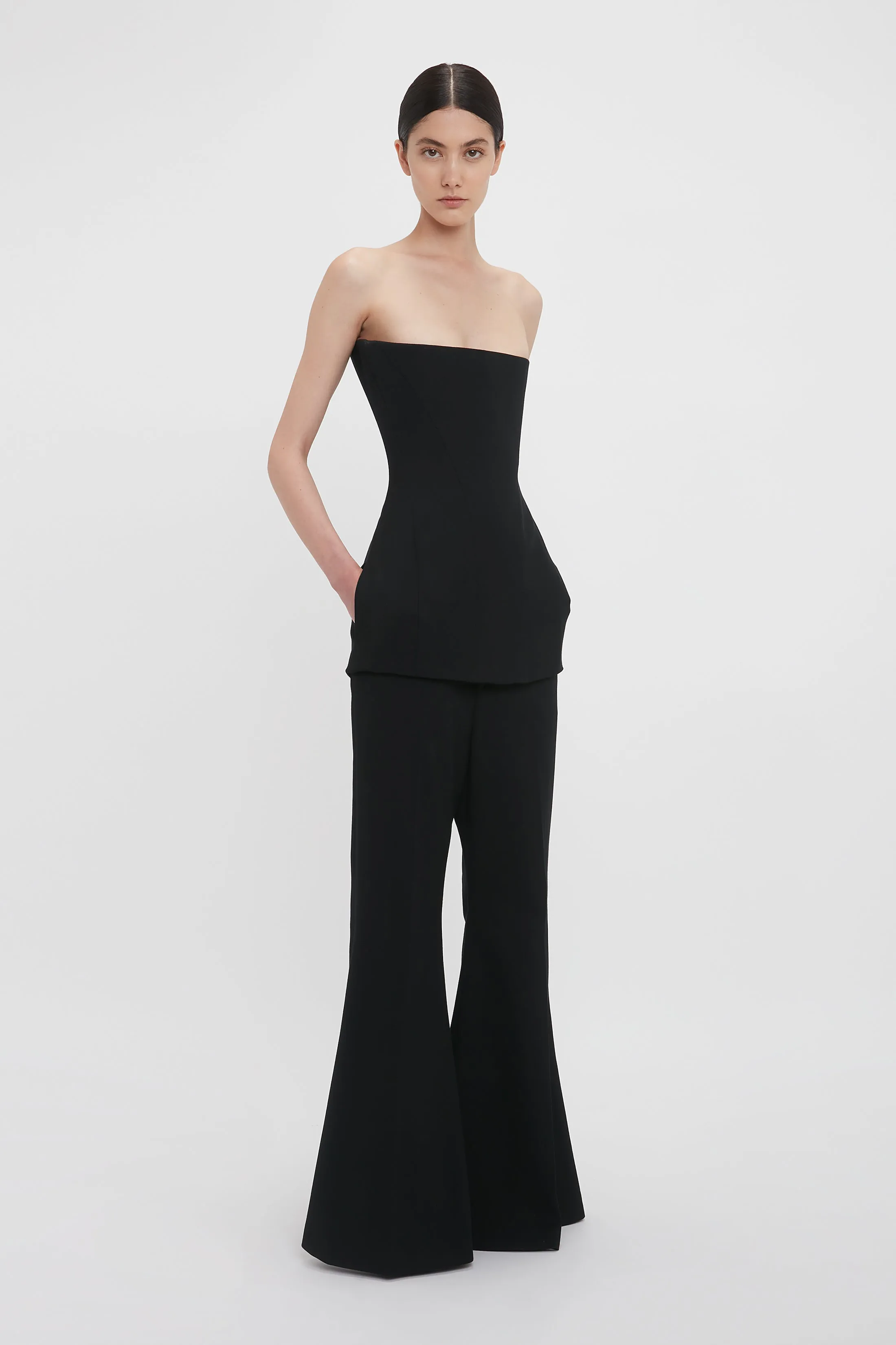 Low Rise Wide Leg Kick Trouser In Black sold by Victoria Beckham product image thumbnail 2