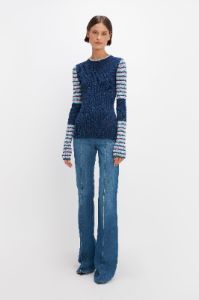 Crew Neck Jumper In Blue Stripe sold by Victoria Beckham