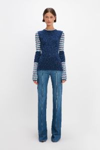 Crew Neck Jumper In Blue Stripe sold by Victoria Beckham