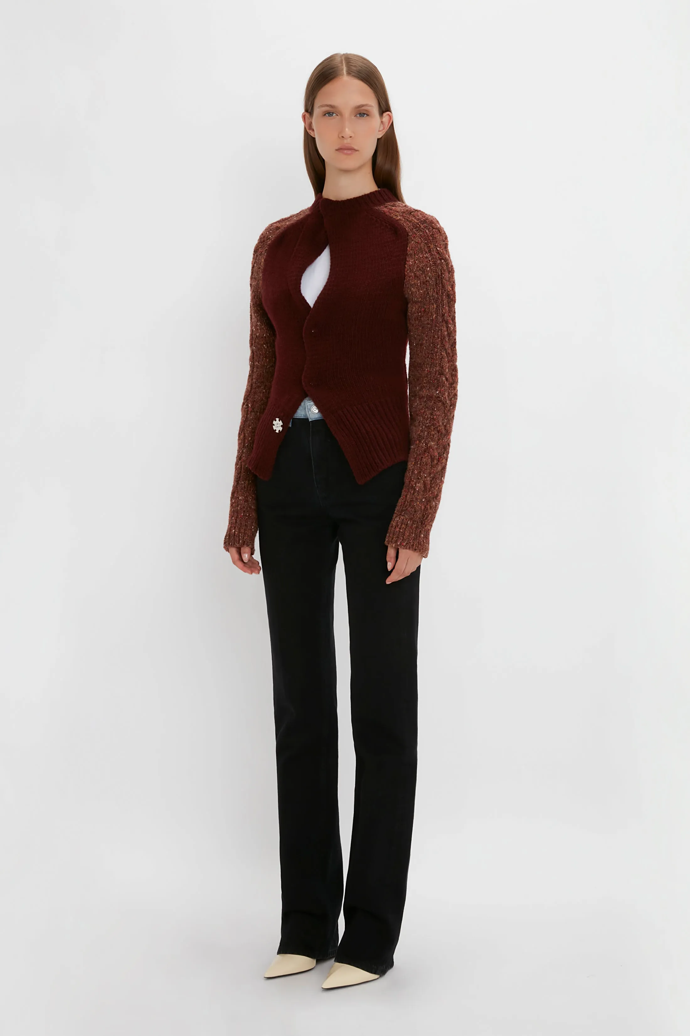 Exclusive Contrast Sleeve Cardigan In Rust sold by Victoria Beckham product image thumbnail 2