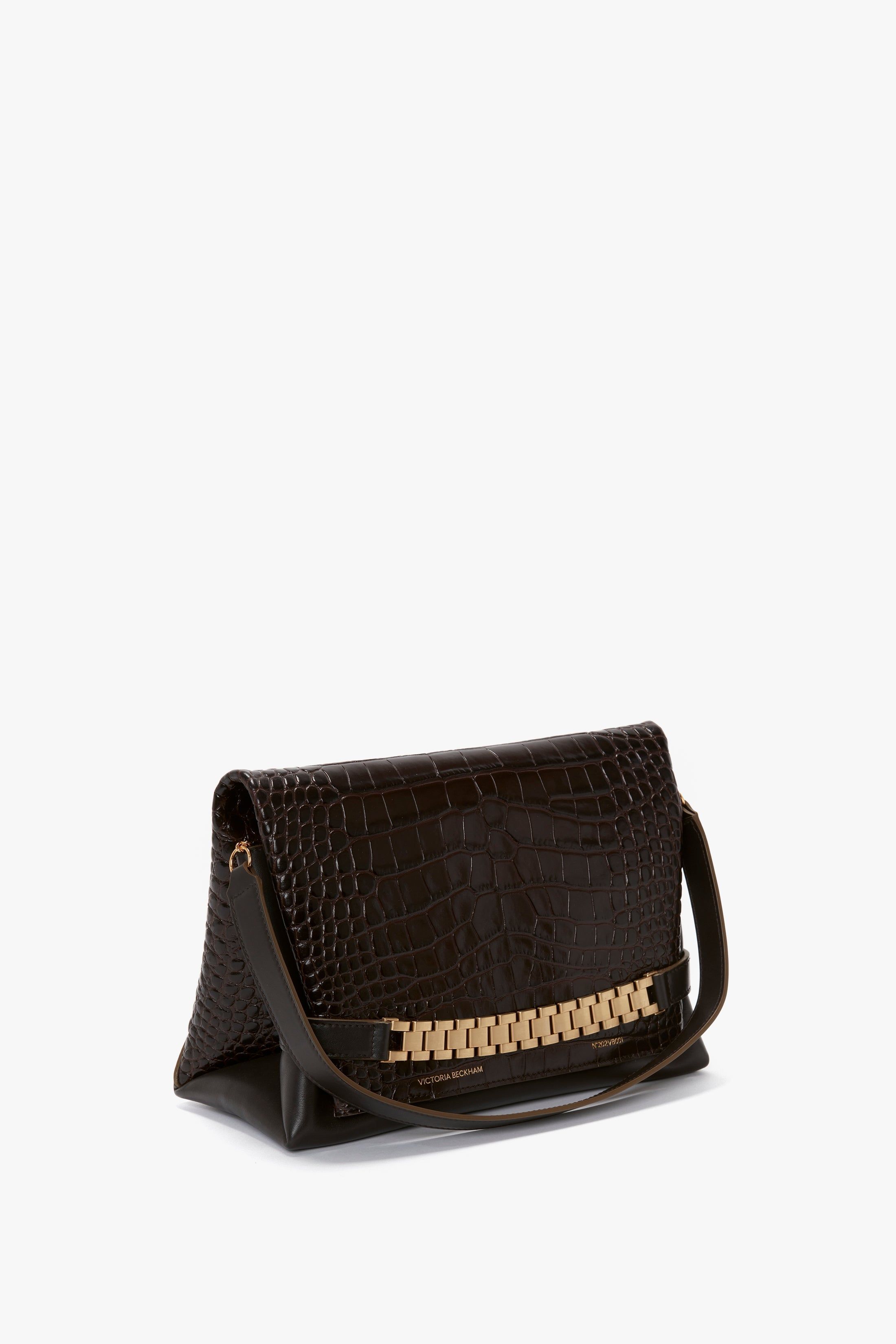 Chain Pouch With Strap In Chocolate Croc-Effect Leather sold by Victoria Beckham product image thumbnail 4