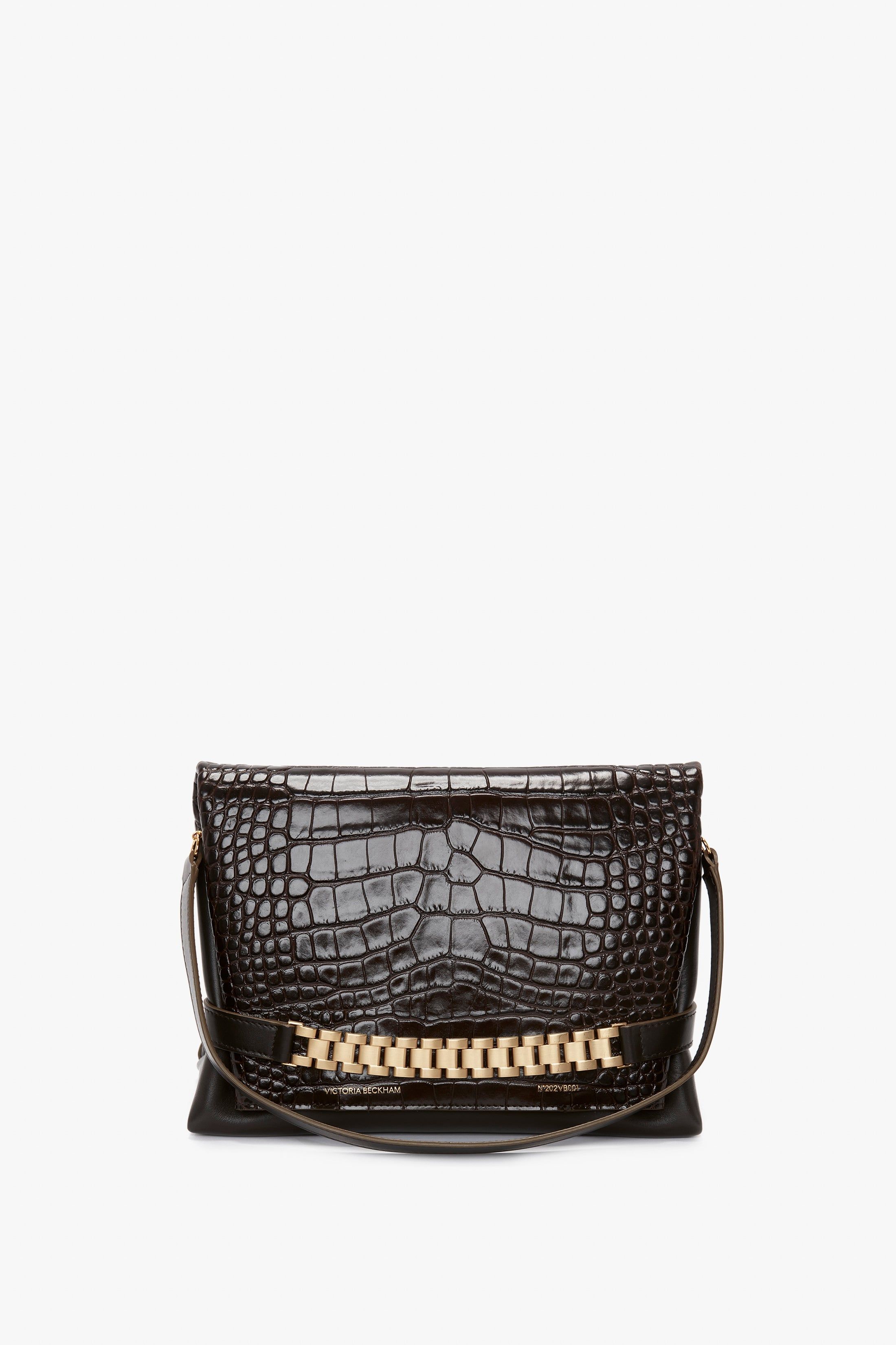 Chain Pouch With Strap In Chocolate Croc-Effect Leather sold by Victoria Beckham product image thumbnail 2