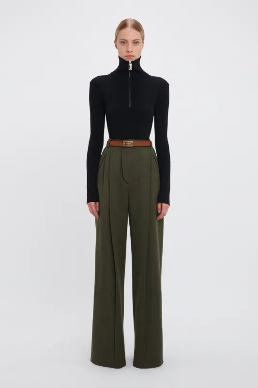 Wide Leg Trouser In Dark Fern Check sold by Victoria Beckham