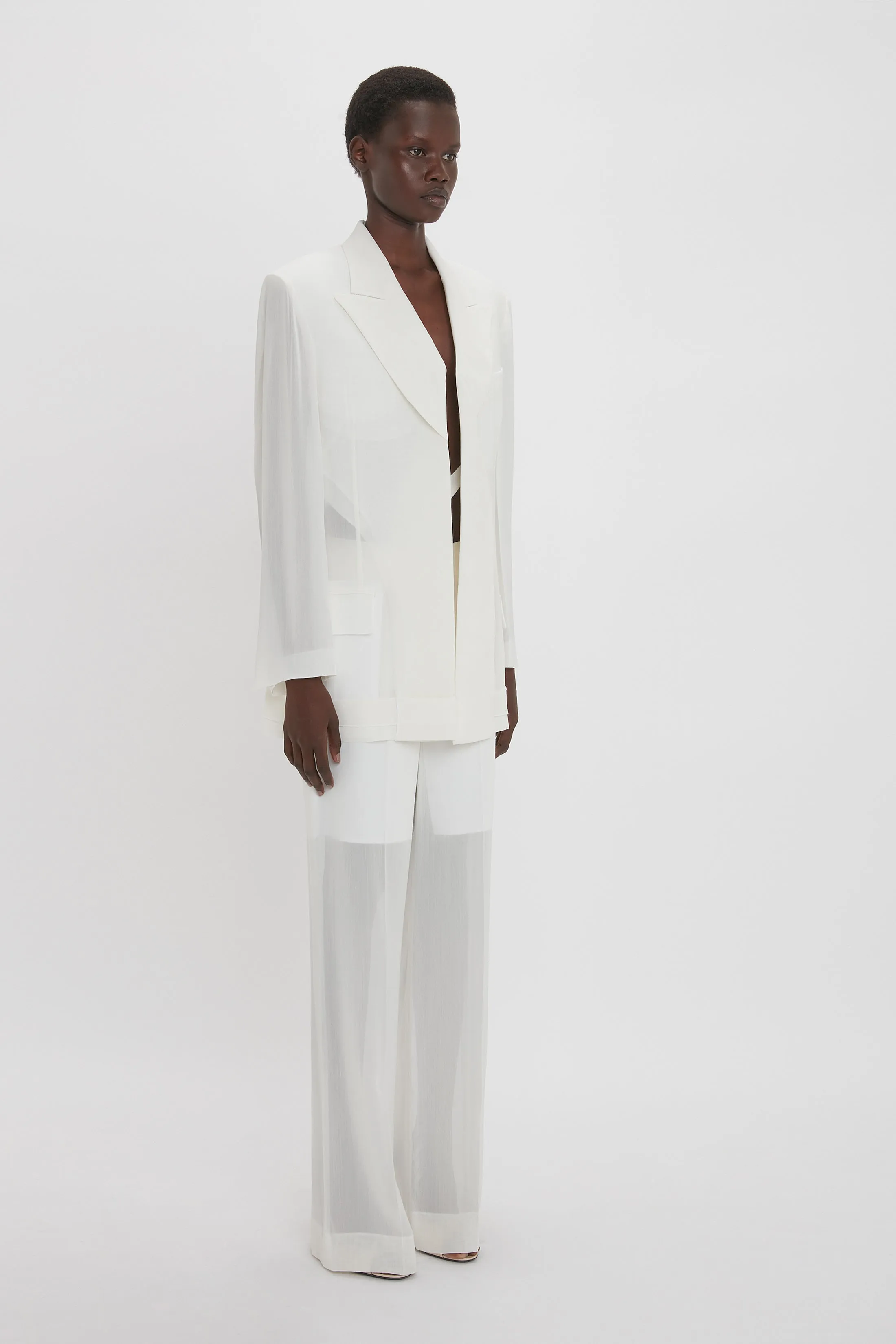 Fold Detail Tailored Jacket In White sold by Victoria Beckham product image thumbnail 3