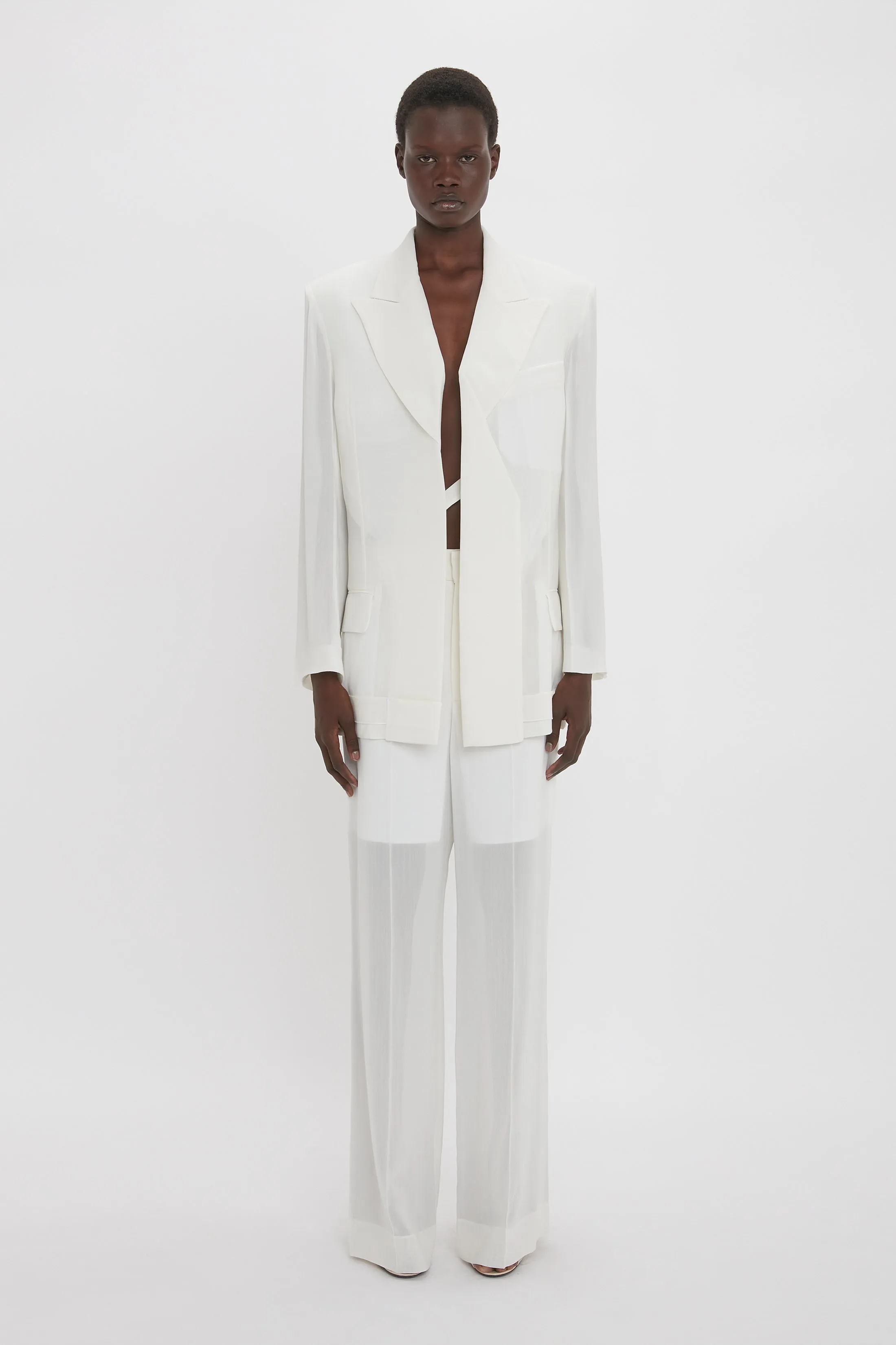 Fold Detail Tailored Jacket In White sold by Victoria Beckham