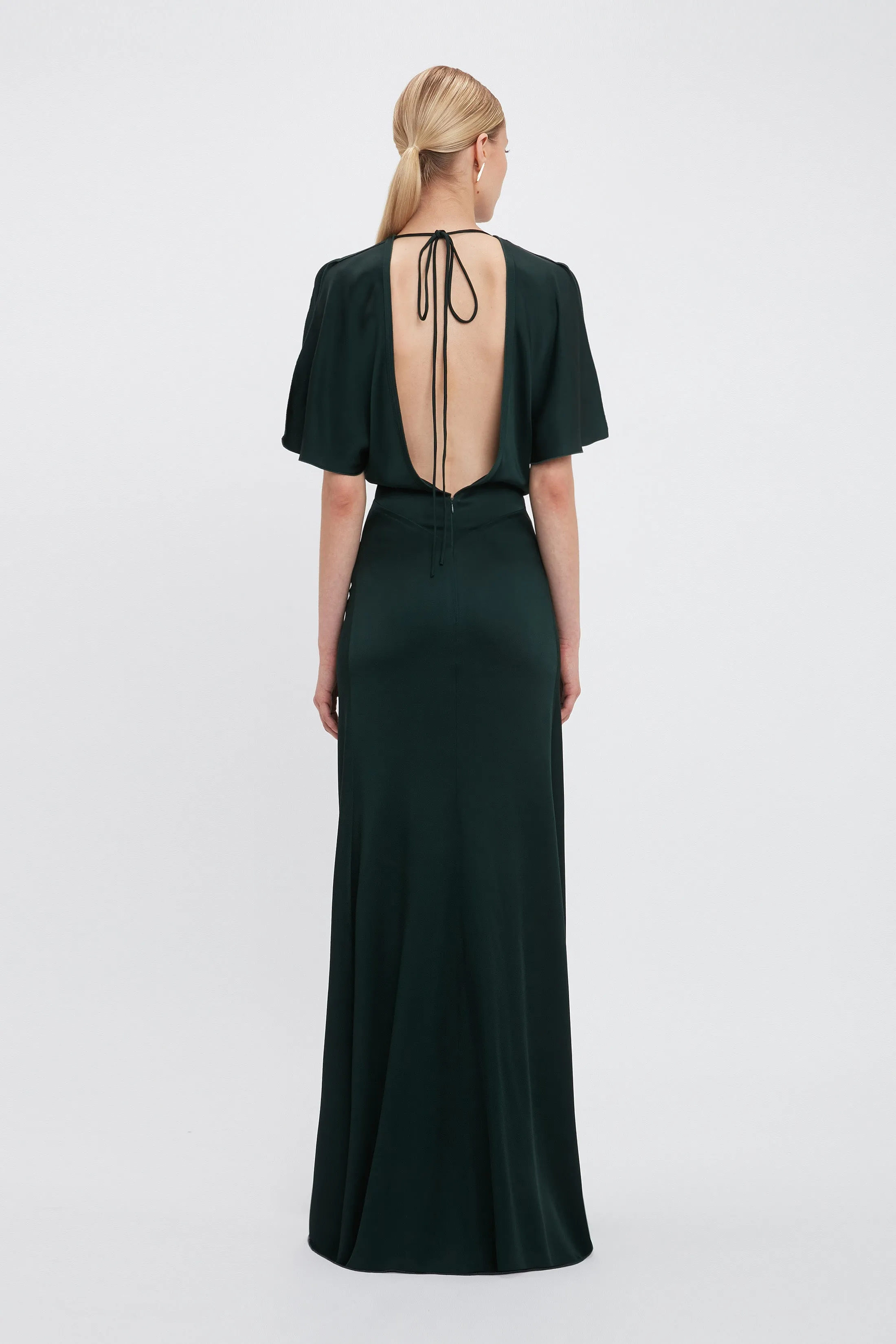 Exclusive Gathered Waist Floor-Length Dress In Seaweed sold by Victoria Beckham product image thumbnail 3
