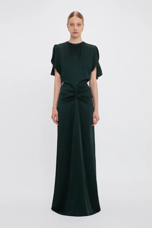 Exclusive Gathered Waist Floor-Length Dress In Seaweed made by Victoria Beckham