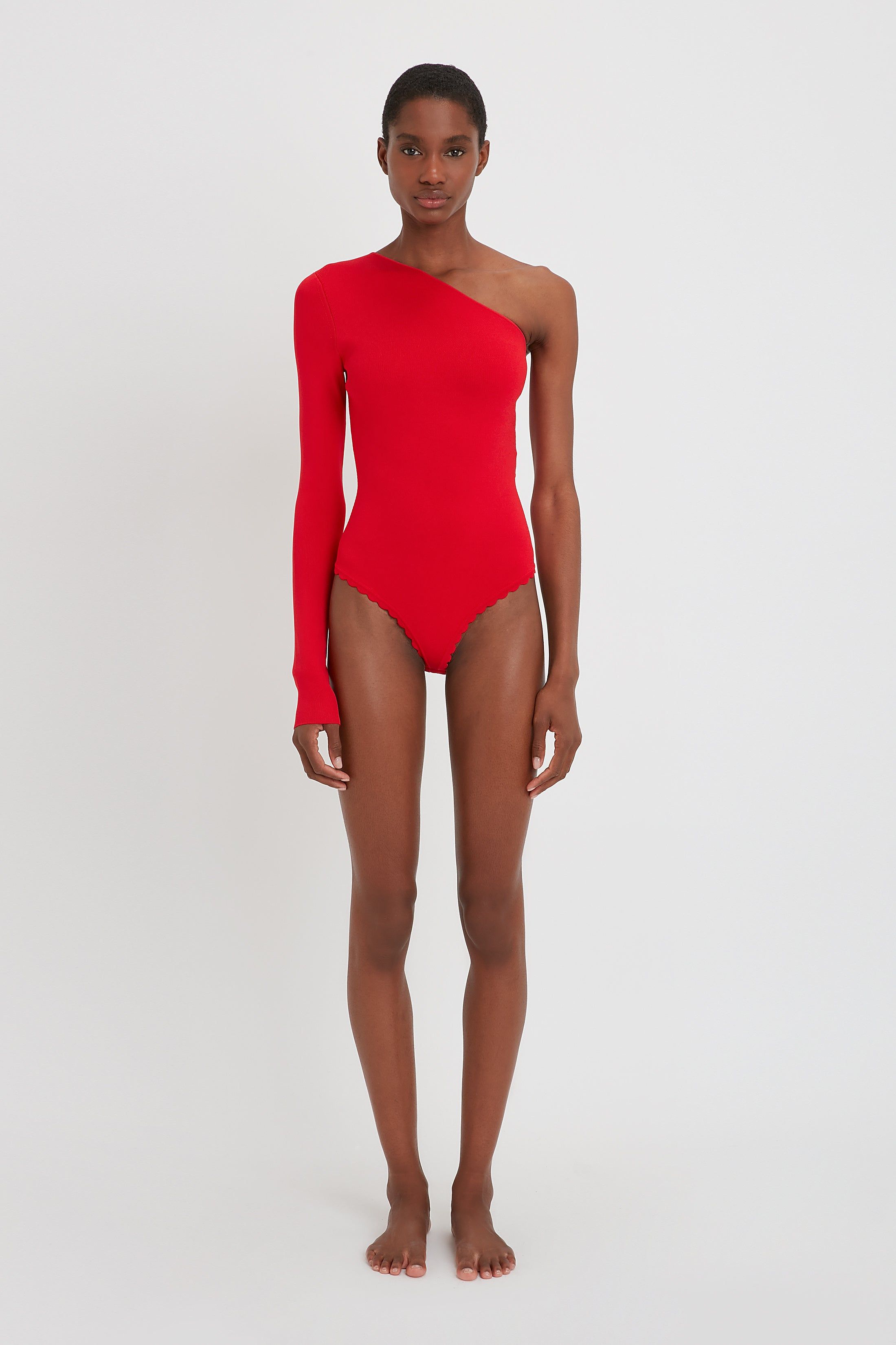 VB Body One Shoulder Bodysuit in Red sold by Victoria Beckham