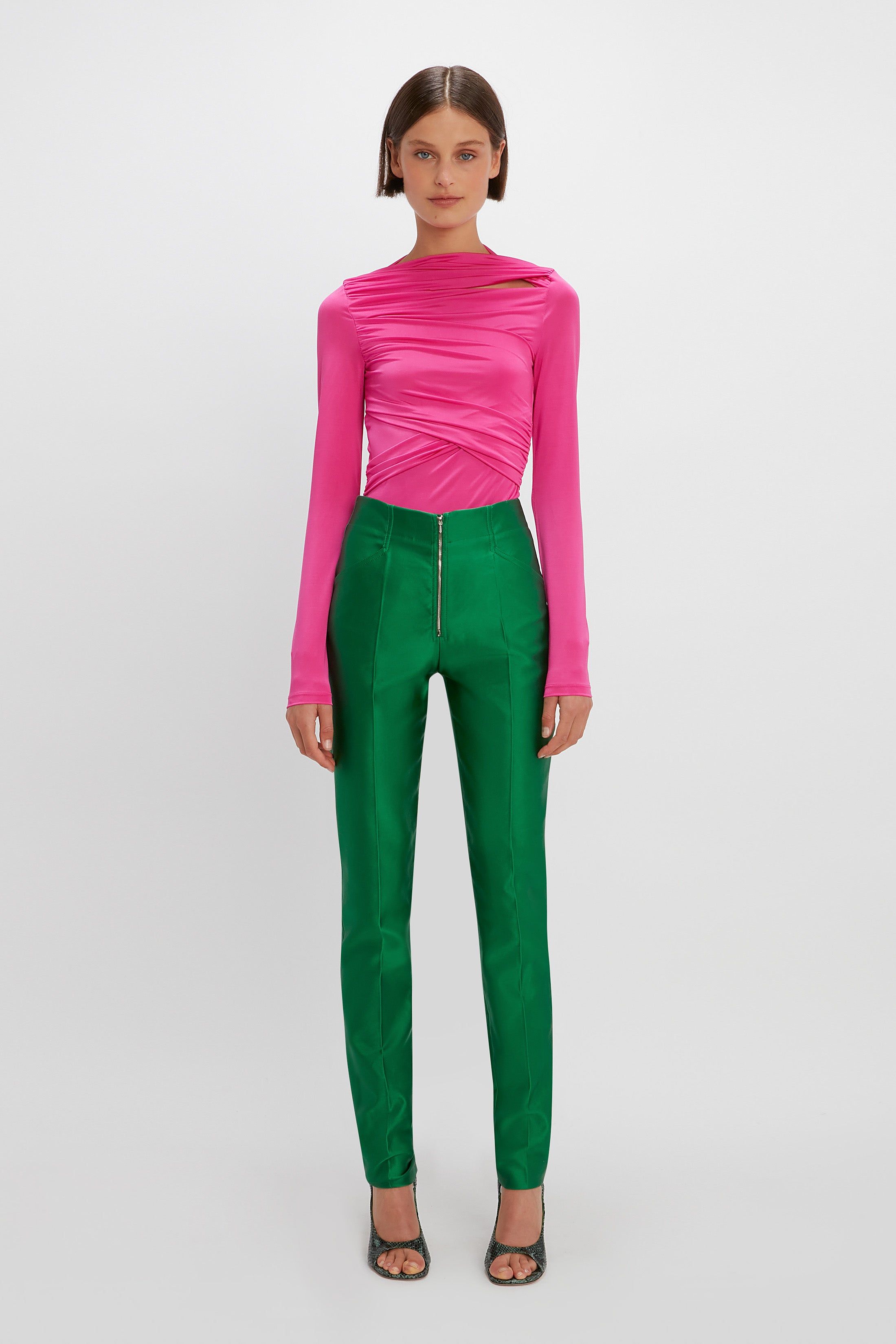 Long Sleeve Wrap Top In Fuchsia sold by Victoria Beckham