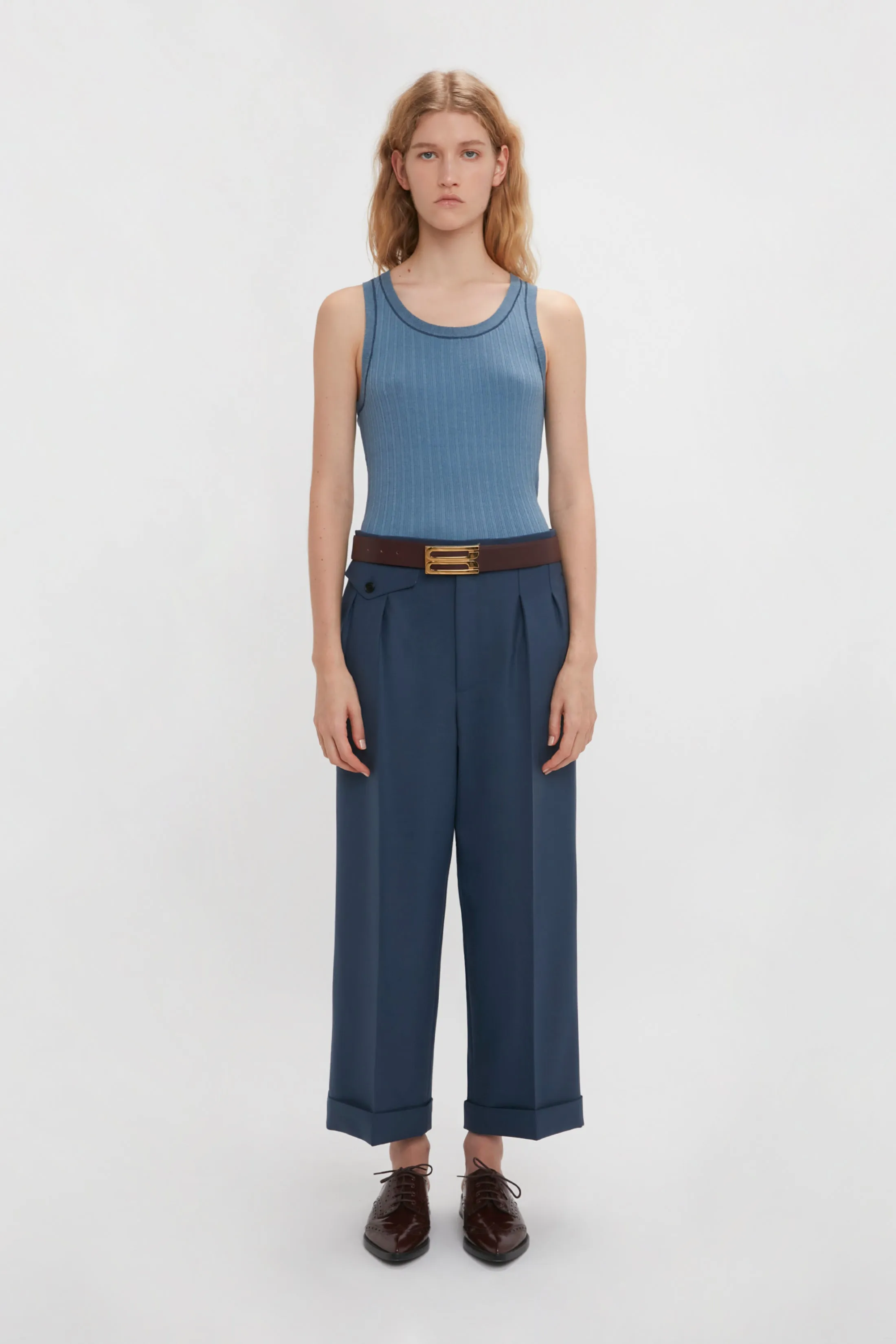 Wide Leg Cropped Trouser In Heritage Blue sold by Victoria Beckham