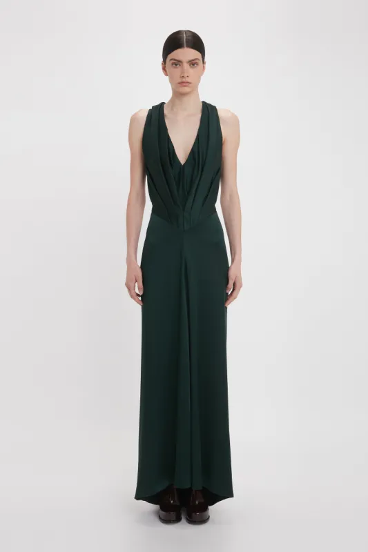 V-Neck Gathered Floor-Length Dress In Seaweed sold by Victoria Beckham