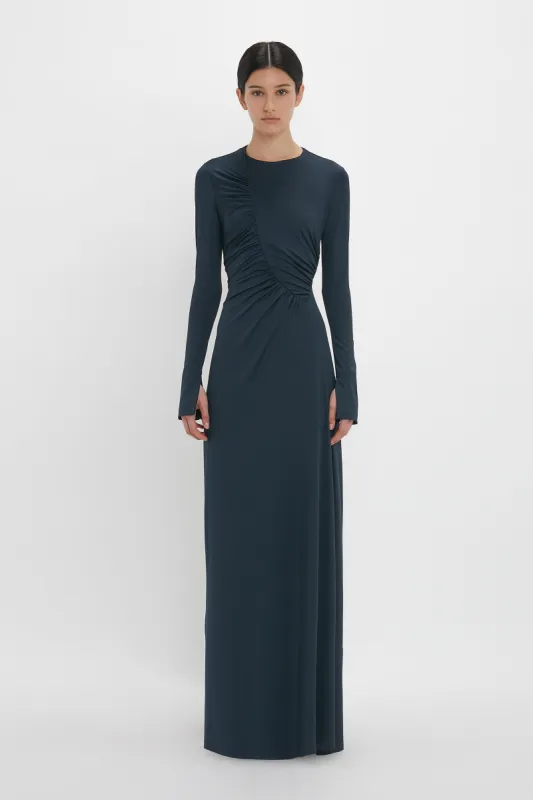 Ruched Detail Floor-Length Gown In Midnight sold by Victoria Beckham