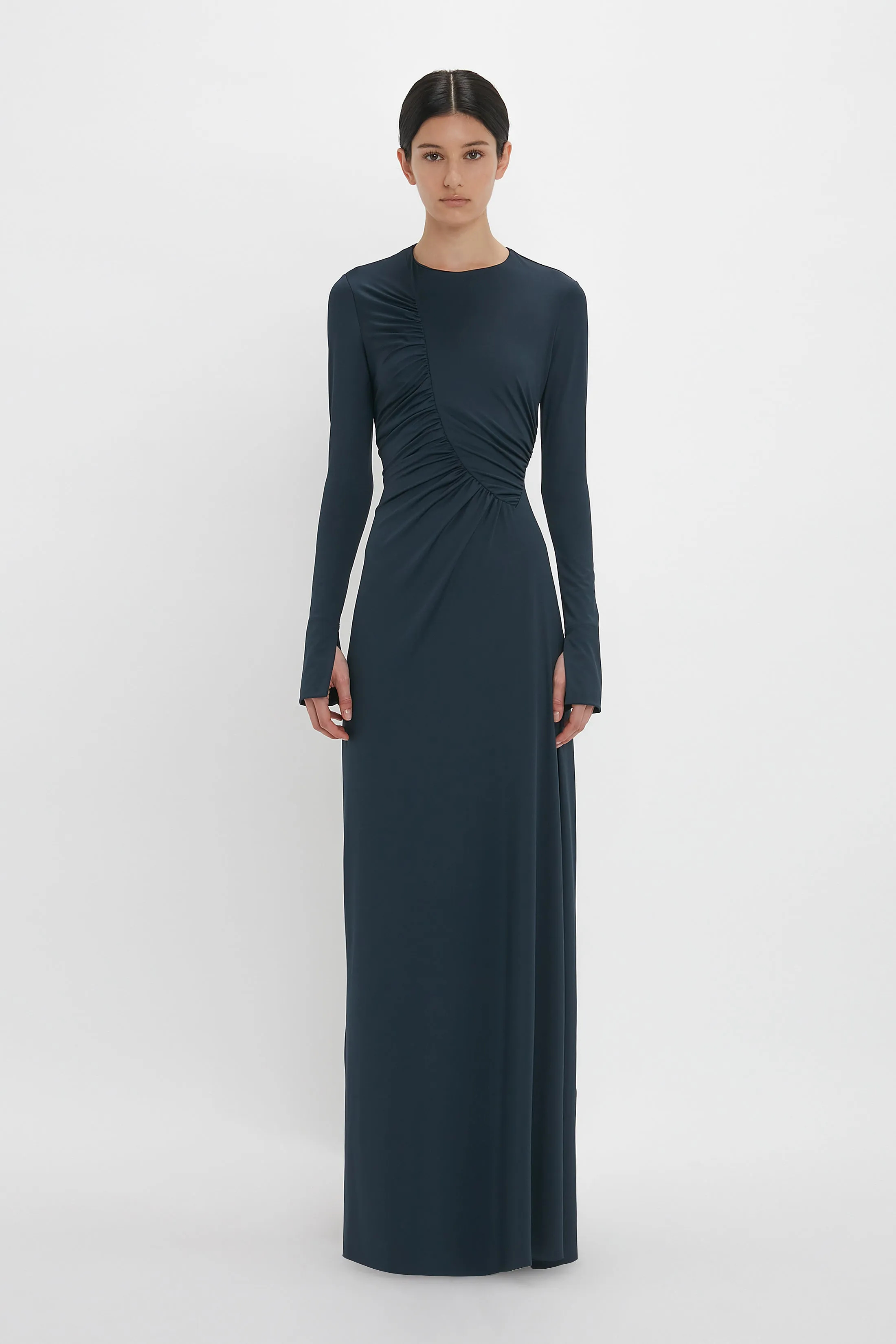 Ruched Detail Floor-Length Gown In Midnight sold by Victoria Beckham