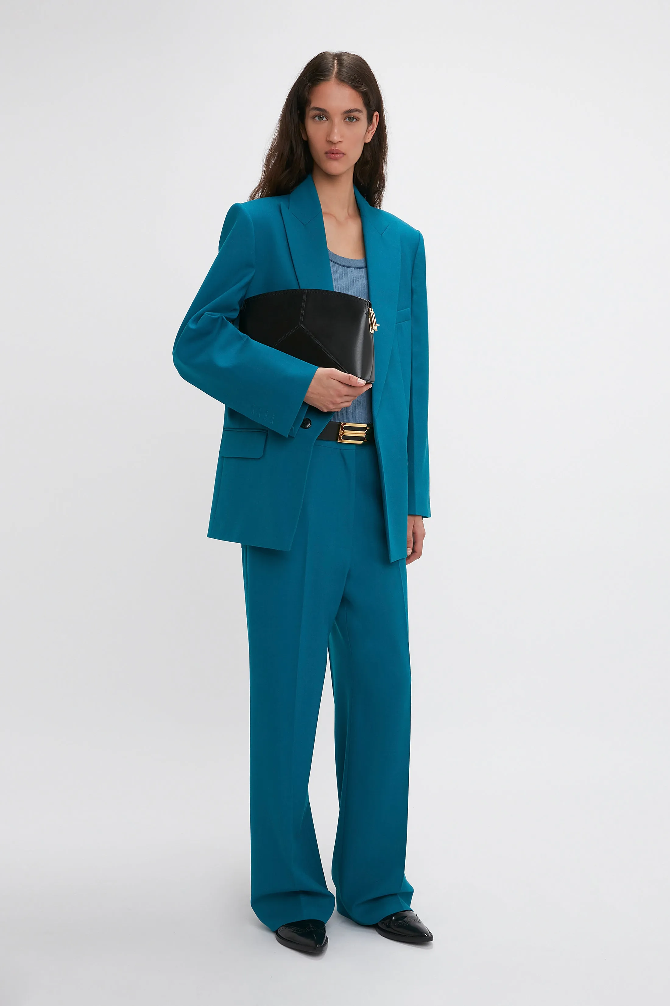Waistband Detail Straight Leg Trouser In Petroleum sold by Victoria Beckham product image thumbnail 4
