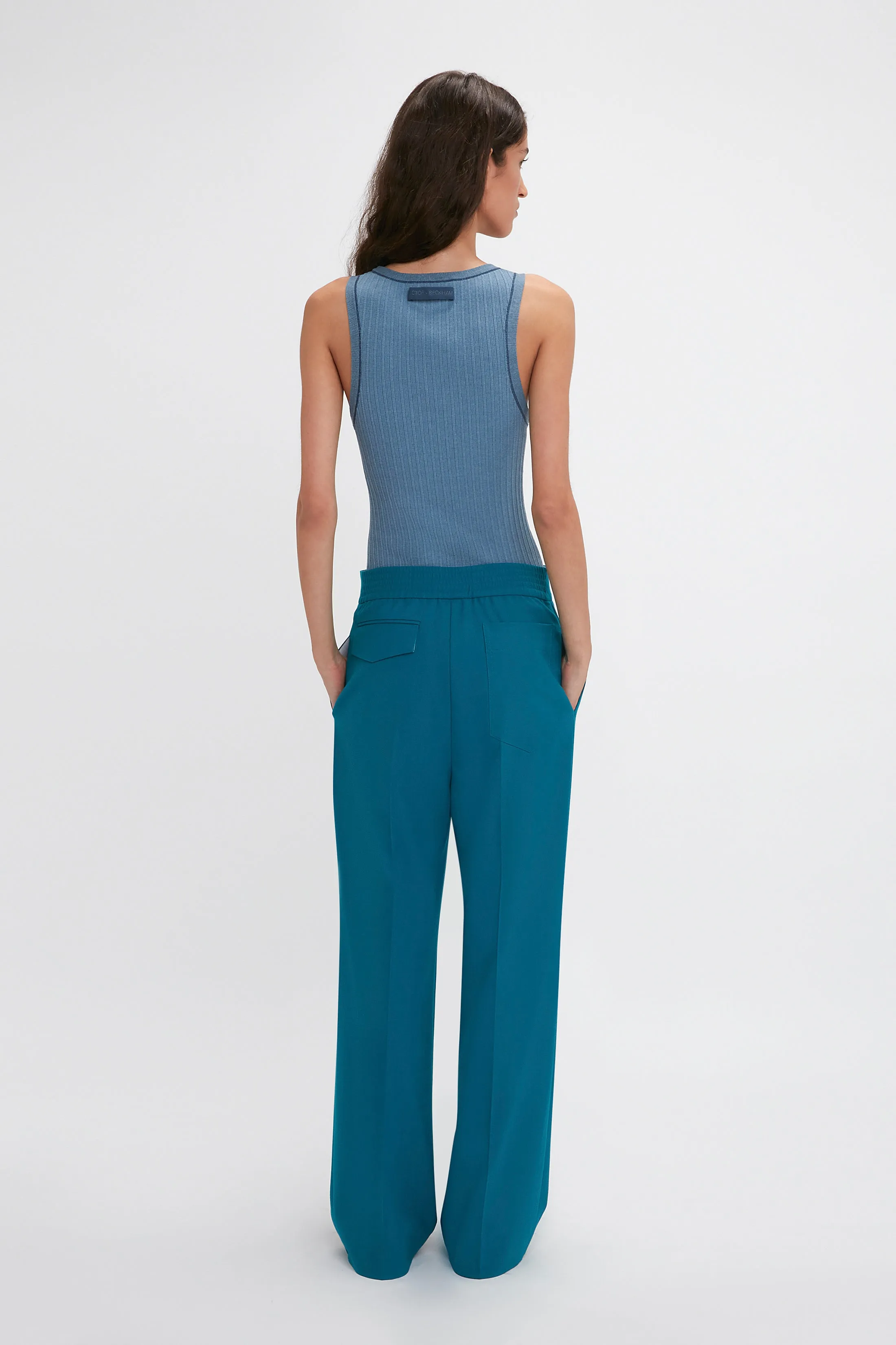 Waistband Detail Straight Leg Trouser In Petroleum sold by Victoria Beckham product image thumbnail 3