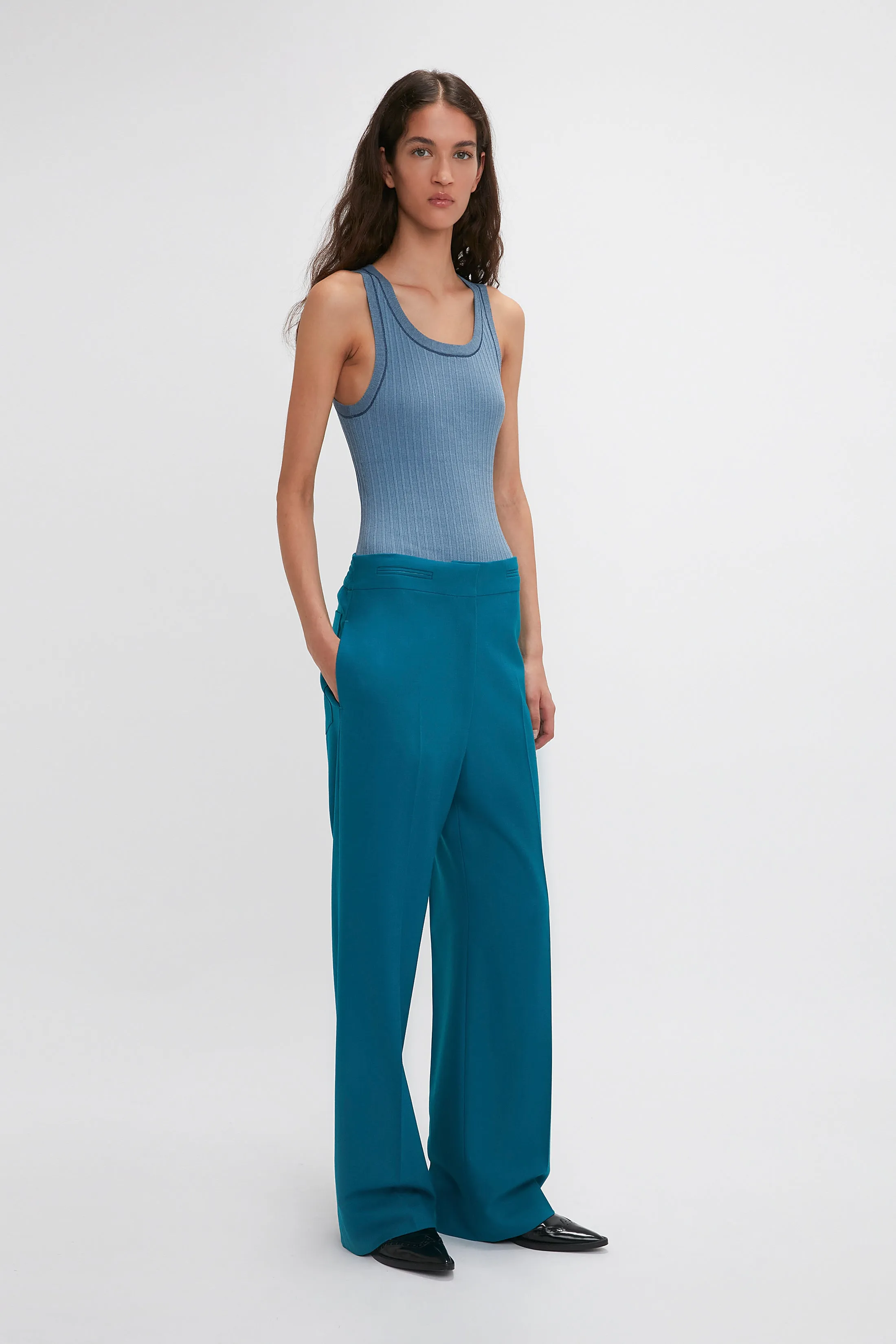 Waistband Detail Straight Leg Trouser In Petroleum sold by Victoria Beckham product image thumbnail 2