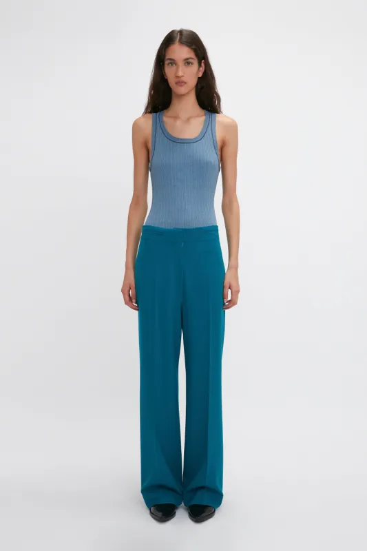 Waistband Detail Straight Leg Trouser In Petroleum made by Victoria Beckham