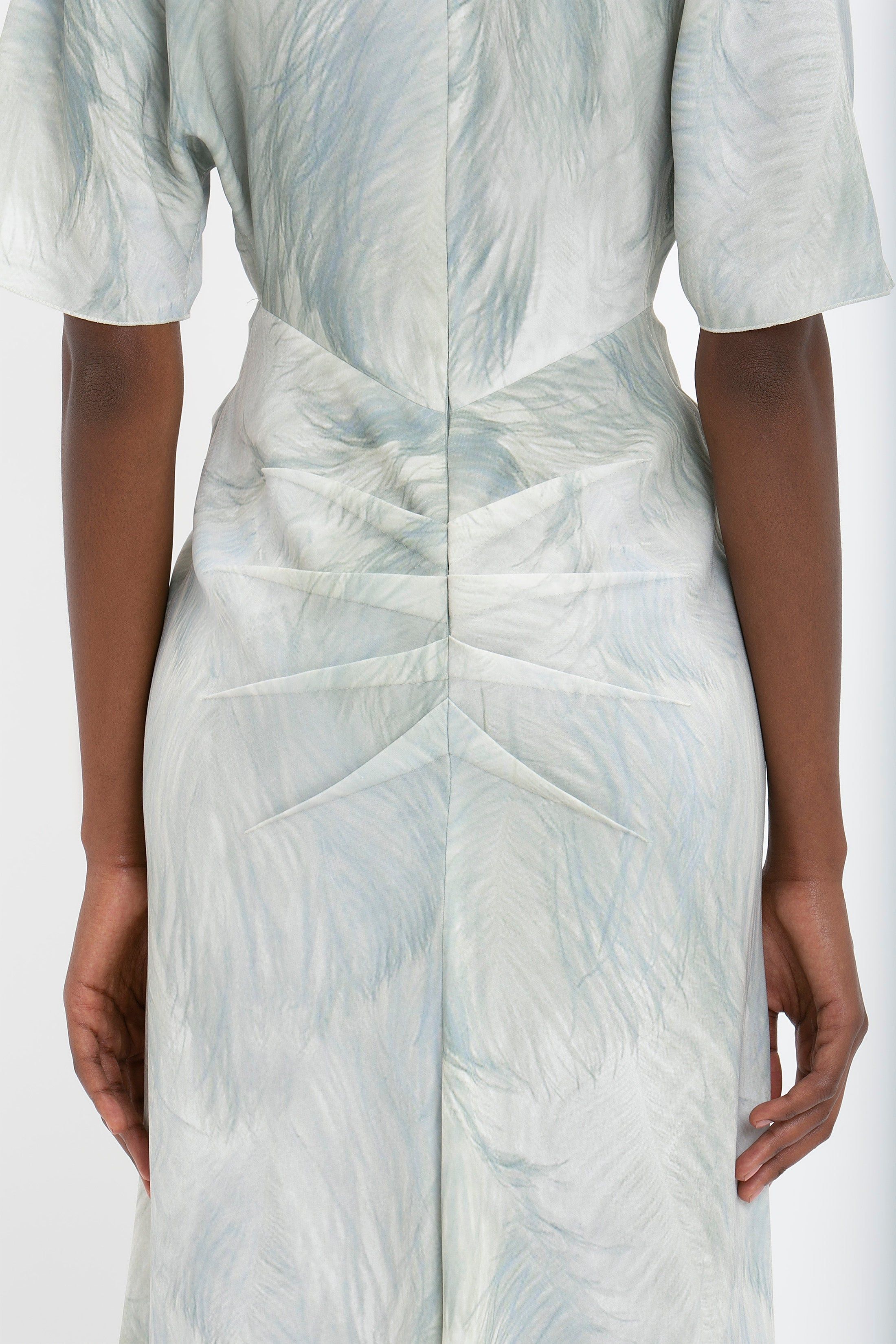 Drape Sleeve Midi Dress In White Digital Feather Print sold by Victoria Beckham product image thumbnail 4