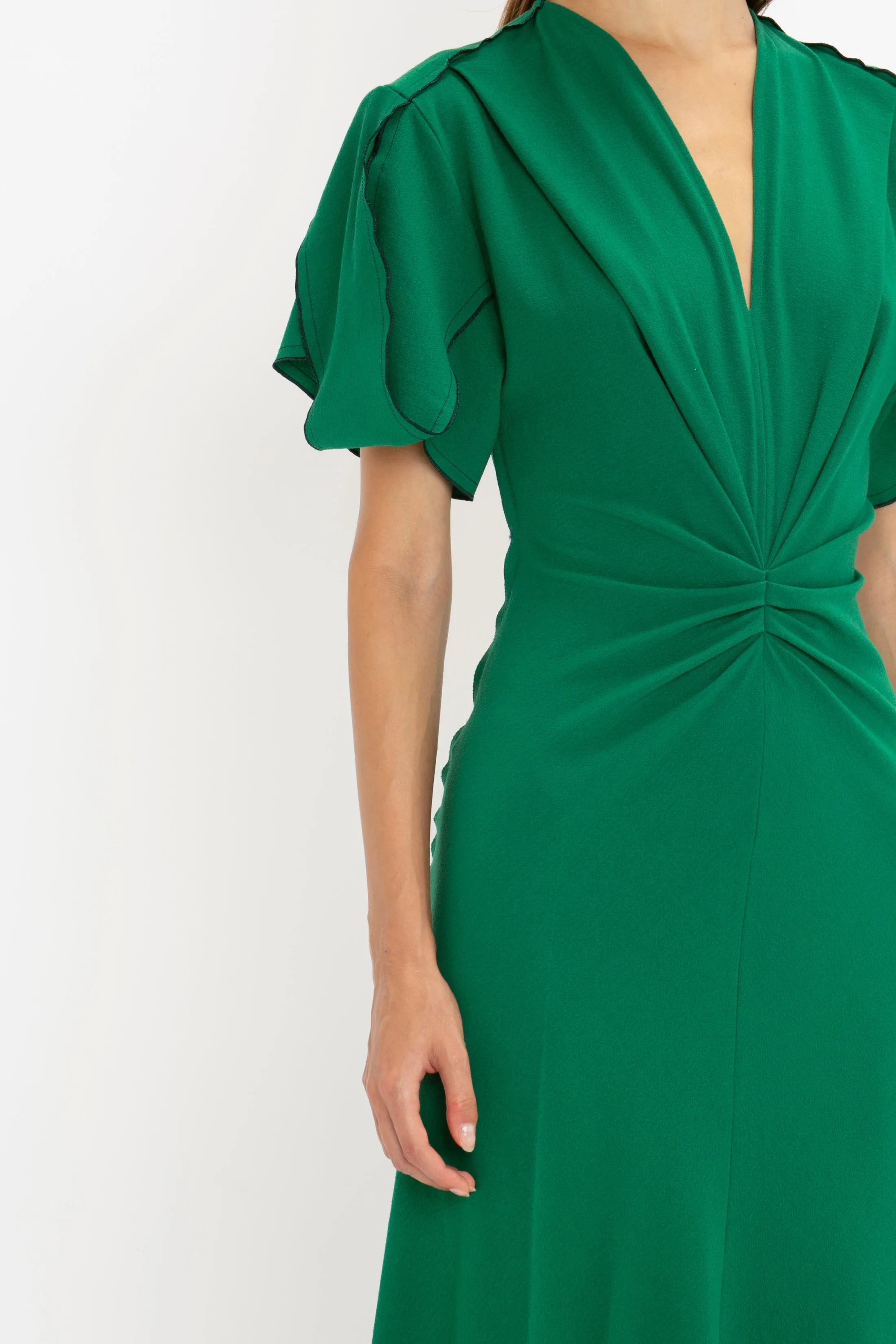 Gathered V-Neck Midi Dress in Emerald sold by Victoria Beckham product image thumbnail 5