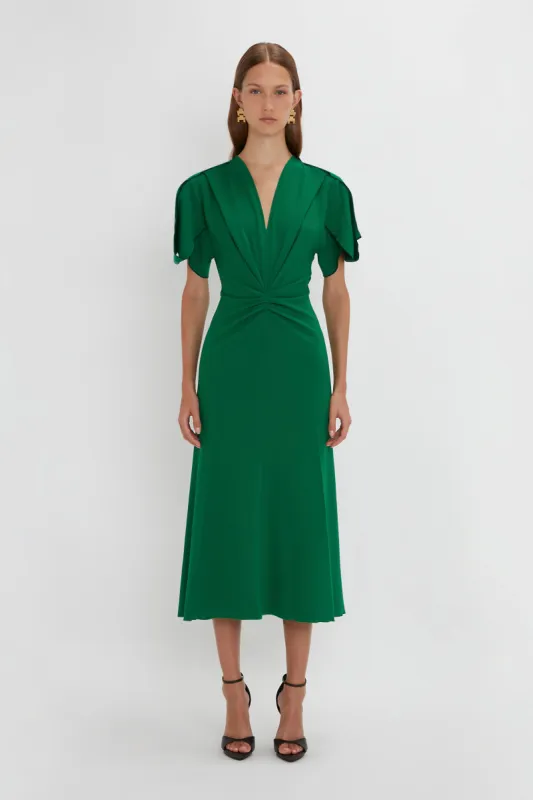 Gathered V-Neck Midi Dress in Emerald sold by Victoria Beckham